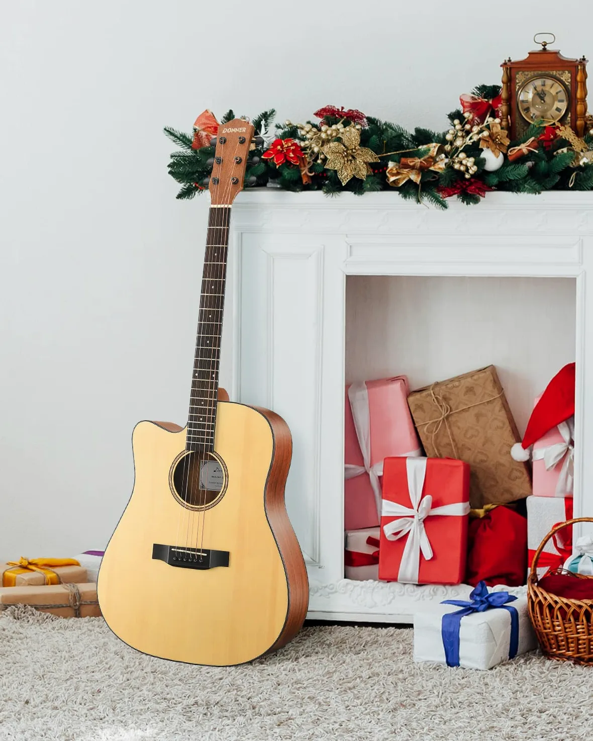 Donner Guitare Acoustique Gaucher 4/4 Adultes Guitare Folk Debutant Cutaway 6 Cordes en Epicéa et Acajou Avec Housse Tuner Capo(DAG-1CL)