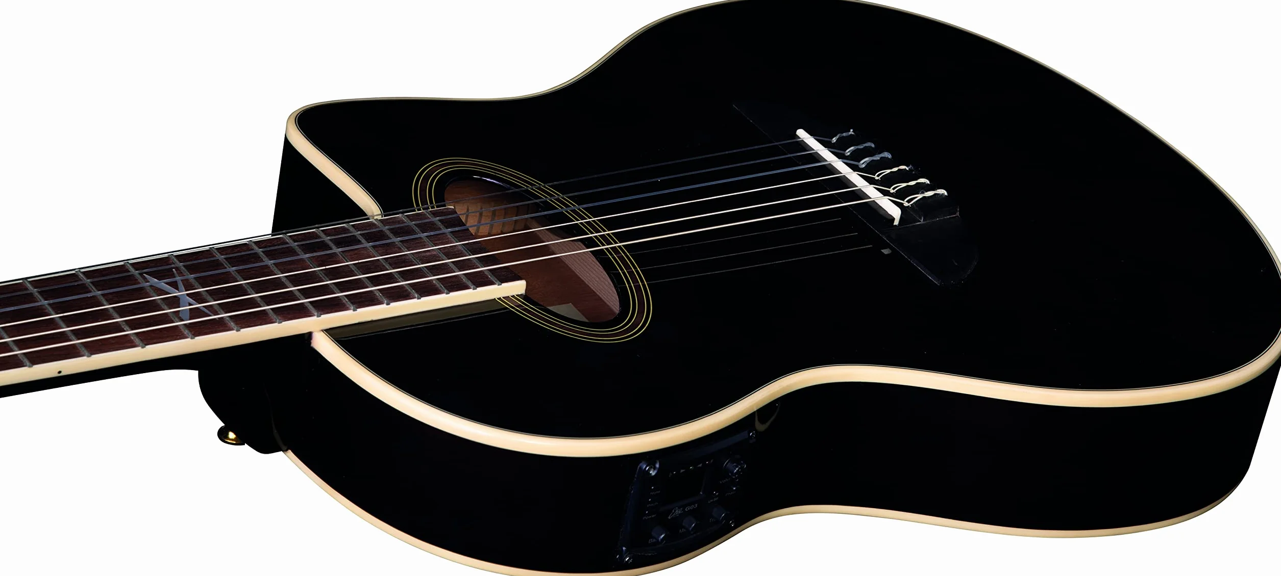 EKO GUITARS – NXT NYLON N100CE SEE THROUGH BLACK, Guitare Classique Électrifiée Cutaway, Table Épicéa, Eclisses, Fond et Manche Acajou, Touche South American Roupanà, Mensur 650 mm, Couleur Noir