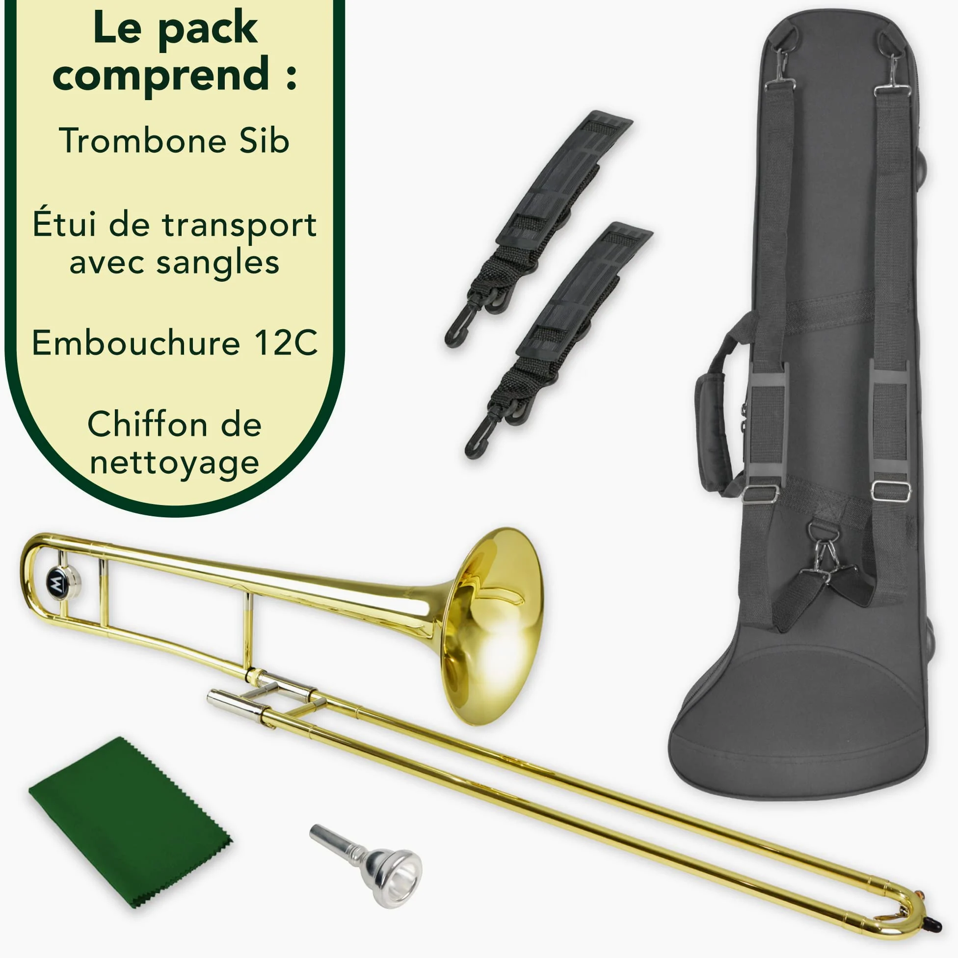 Montreux Student Sib Trombone pour débutants avec étui de protection léger, Embouchure 12C - Laiton laqué, Pavillon 8 pouces / 20 cm, Si bémol