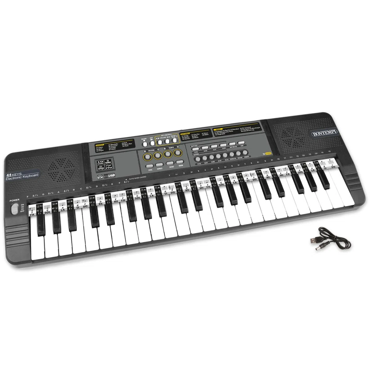 Bontempi | MelodyKey - Clavier à 44 touches avec pas moyen, connexion USB et options d’écoute personnelle, 555x180x60 mm