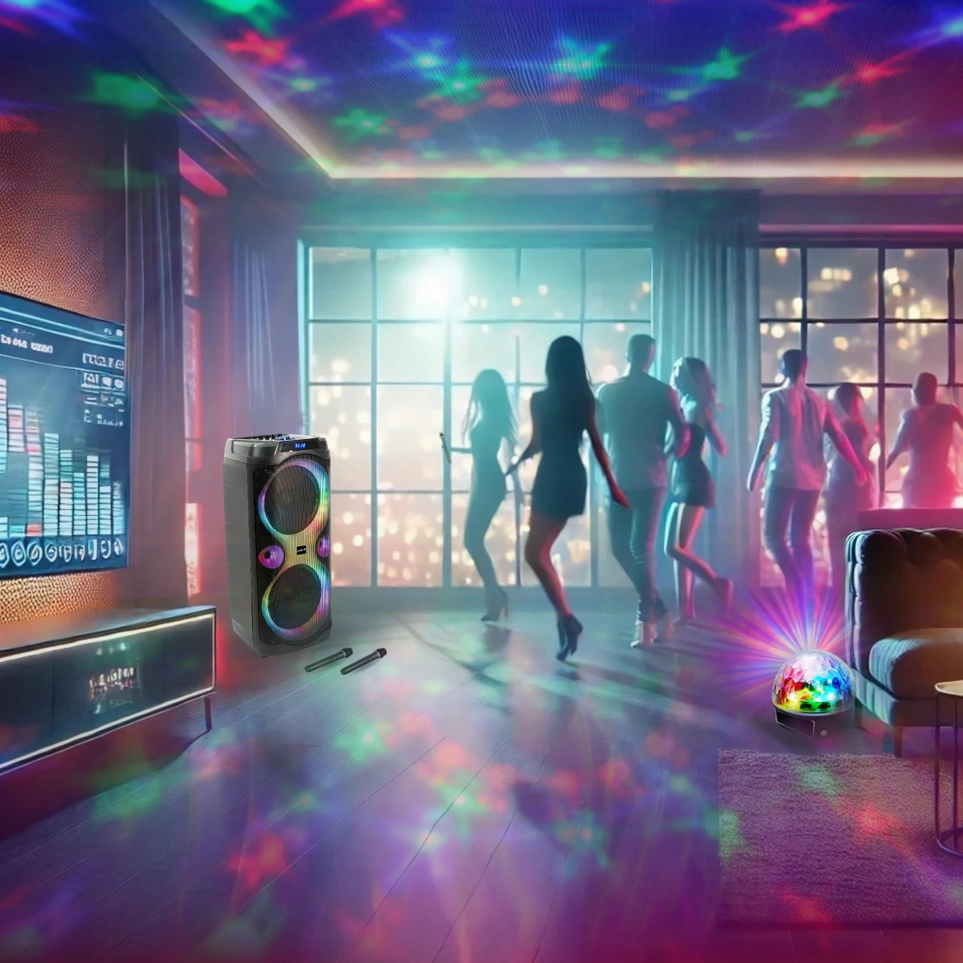 Ibiza Sound - Pack Enceinte Karaoké Columba-Karaoke 1000W USB Bluetooth TWS - 2 Micros sans Fil - Effet Astro LED 6 Couleurs - Soirée