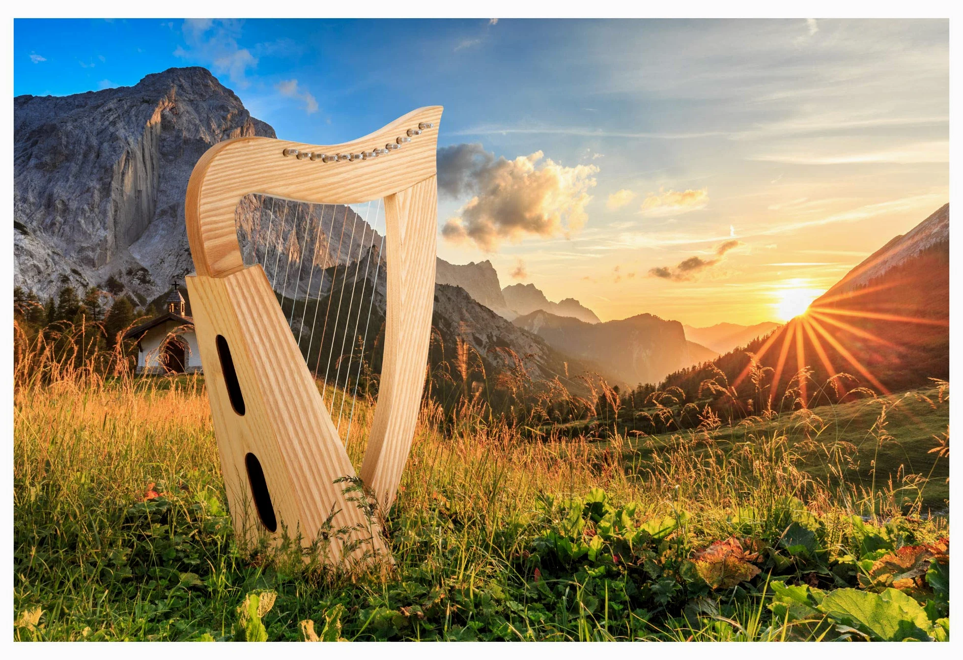Classic Cantabile Harpe Celtique - Harpe Celtique Compacte en Frêne - 12 Cordes - Accordée en Do Majeur - Inclus Sacoche et 2 Clés d’Accordage - Hauteur : 51 cm