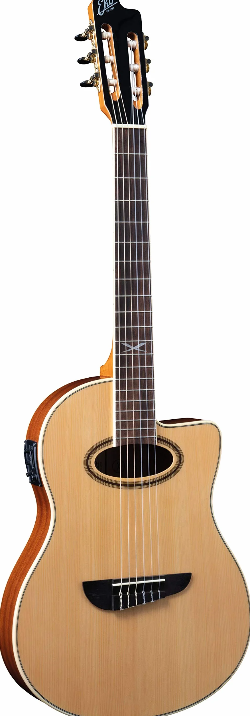 EKO GUITARS – NXT NYLON N100CE NATURAL, Guitare Classique Cutaway Électrifiée, Table en Épicéa, Éclisses, Fond et Manche en Acajou, Touche en Roupanà Sud-Américain, Mensur 650 mm, Couleur Natural