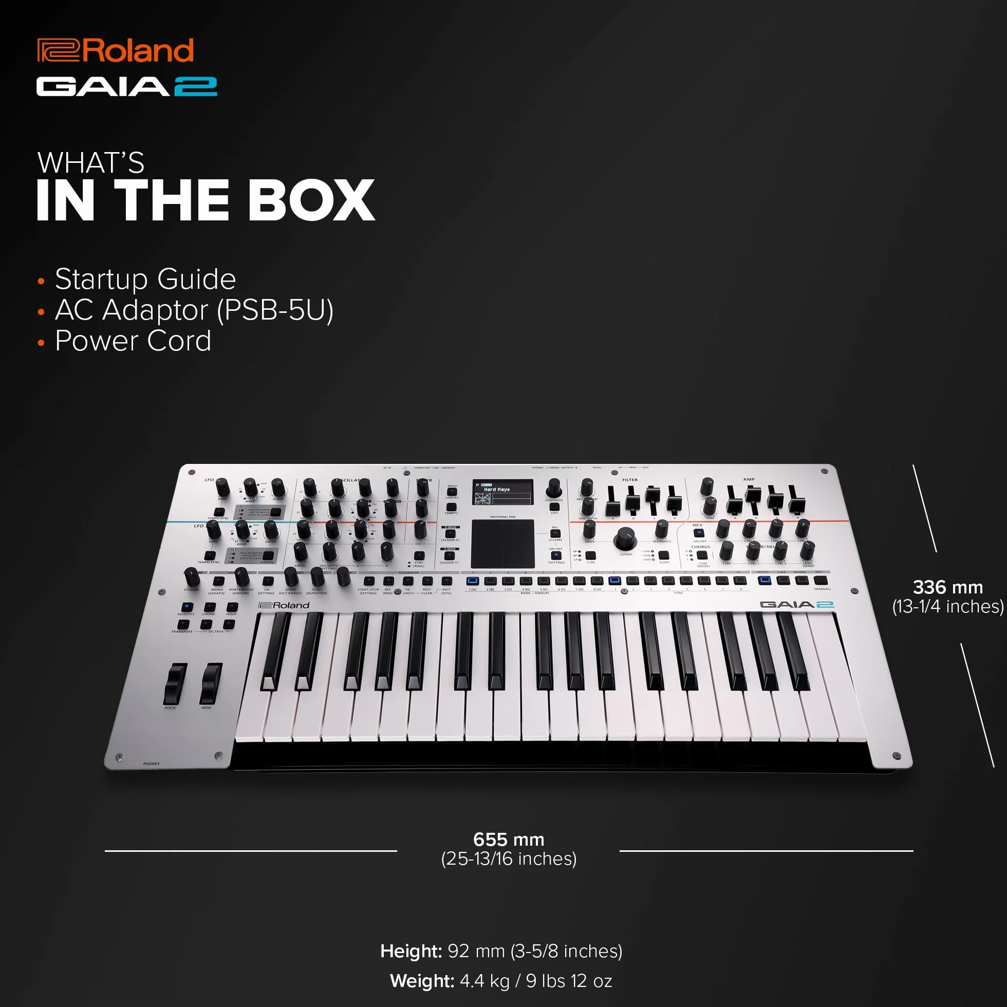 Synthétiseur GAIA 2 Roland au possibilités sonores évoluées | Générateur de sons hybride combinant les synthèses par table d'ondes et analogique virtuelle | Motional Pad intégré