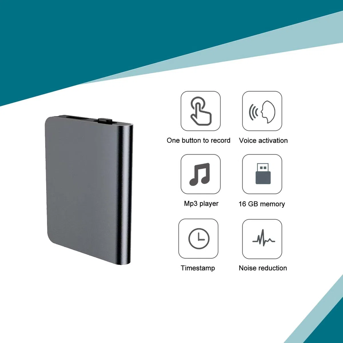 Mini enregistreur vocal - 16 Go - Avec activation vocale - Rechargeable par USB - Pour réunions, interviews, leçons
