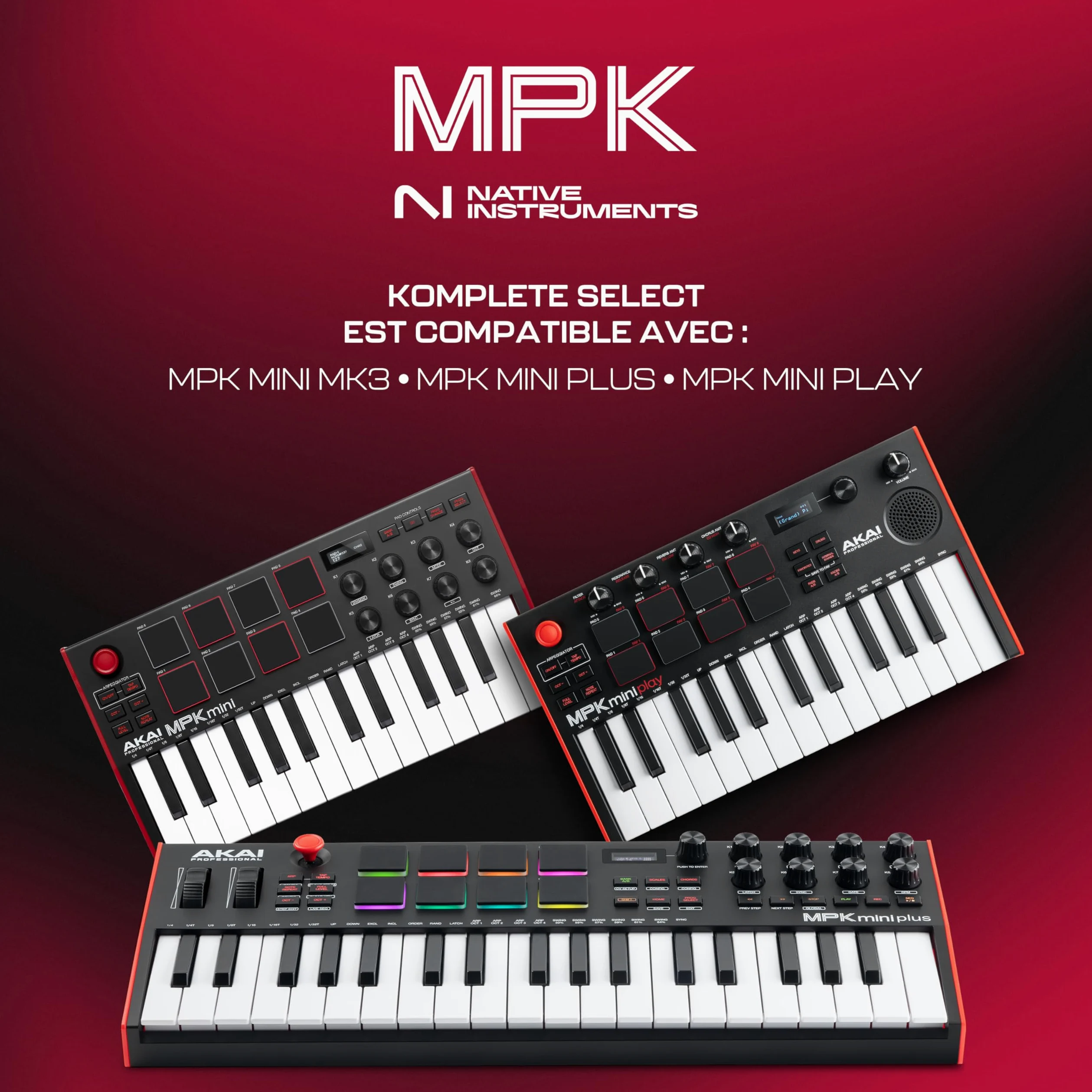 Akai Professional MPK Mini MK3 - Clavier MIDI USB Portable avec 25 Touches, 8 Pads de Batterie, Logiciels et Native Instruments Sound Package (NKS Integration)