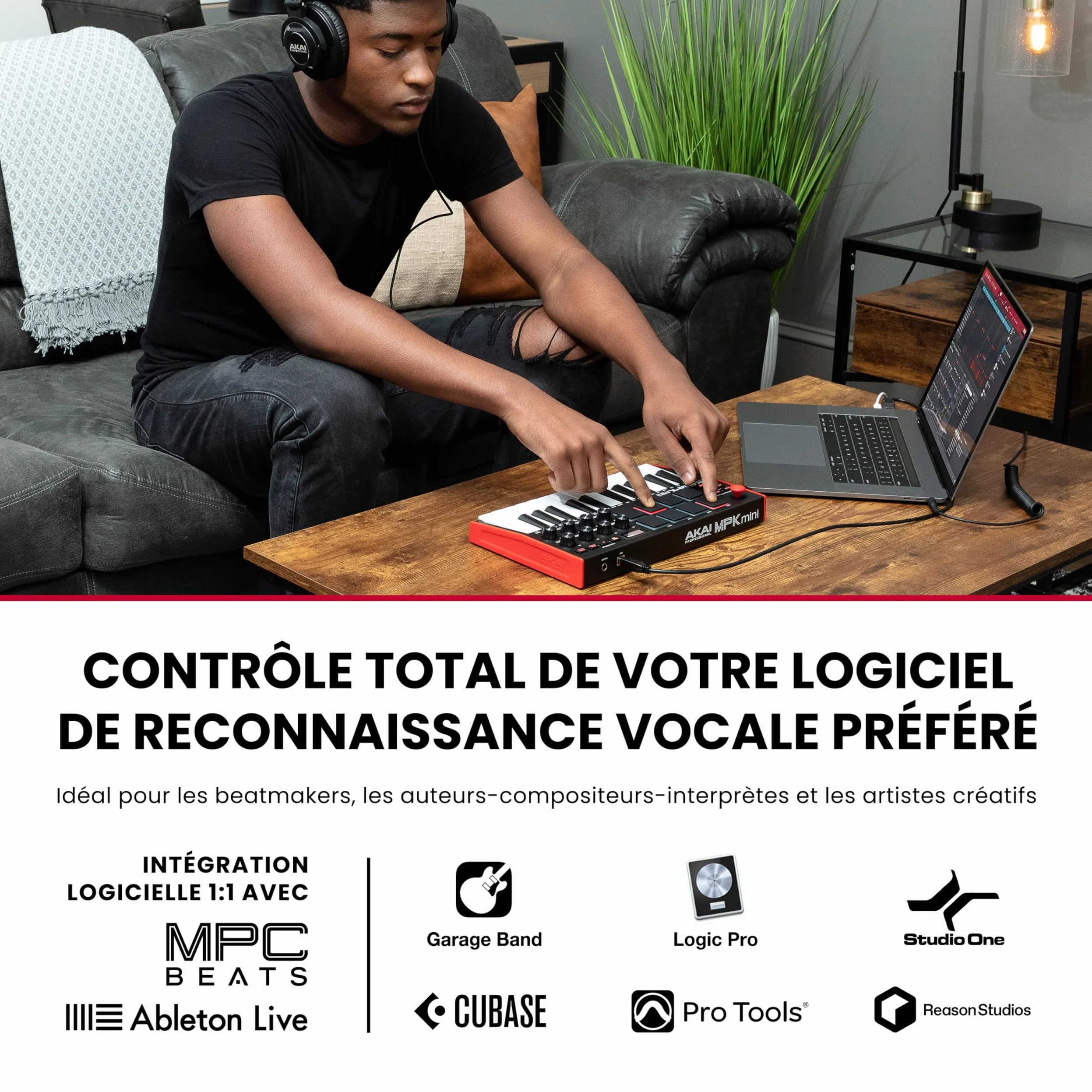 Akai Professional MPK Mini MK3 - Clavier MIDI USB Portable avec 25 Touches, 8 Pads de Batterie, Logiciels et Native Instruments Sound Package (NKS Integration)