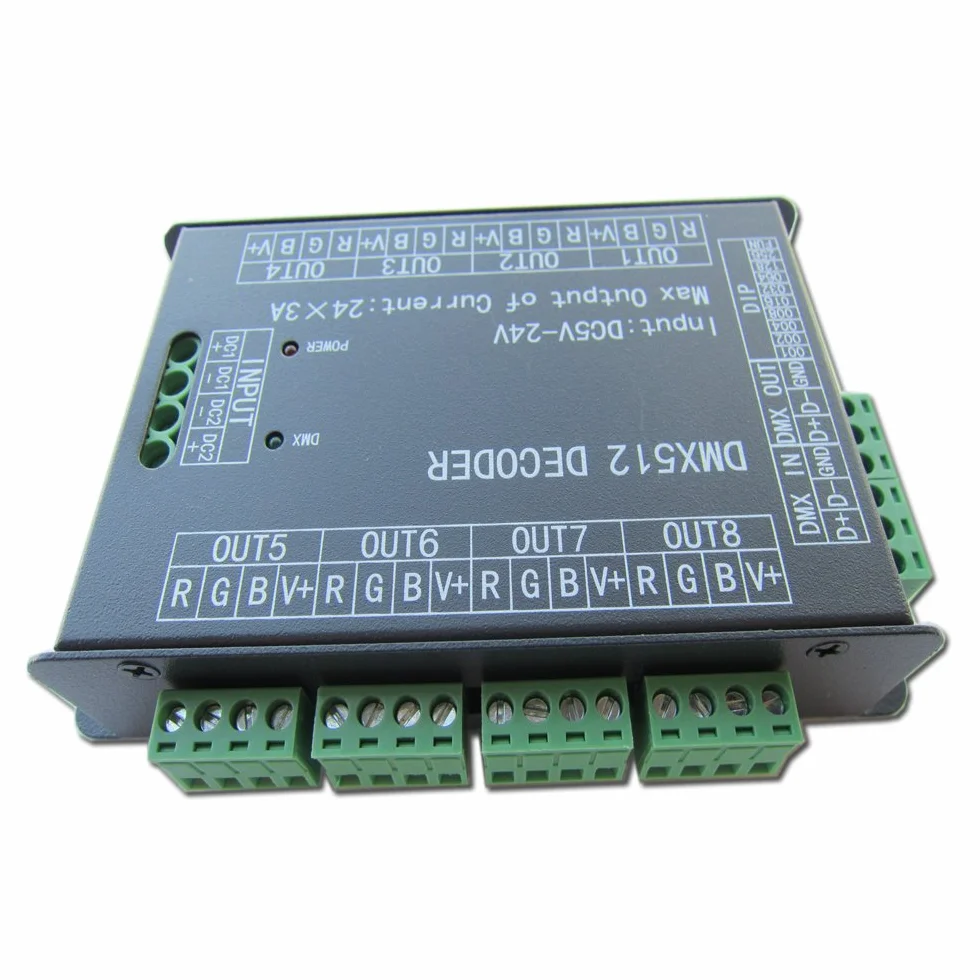High Power 24 Channel RGB 3A/CH DMX512 Controller Led Decoder Dimmer 500Hz Flicker Free Smoother Dimming DMX Signal Indicator Flashes Function DC 5V-24V