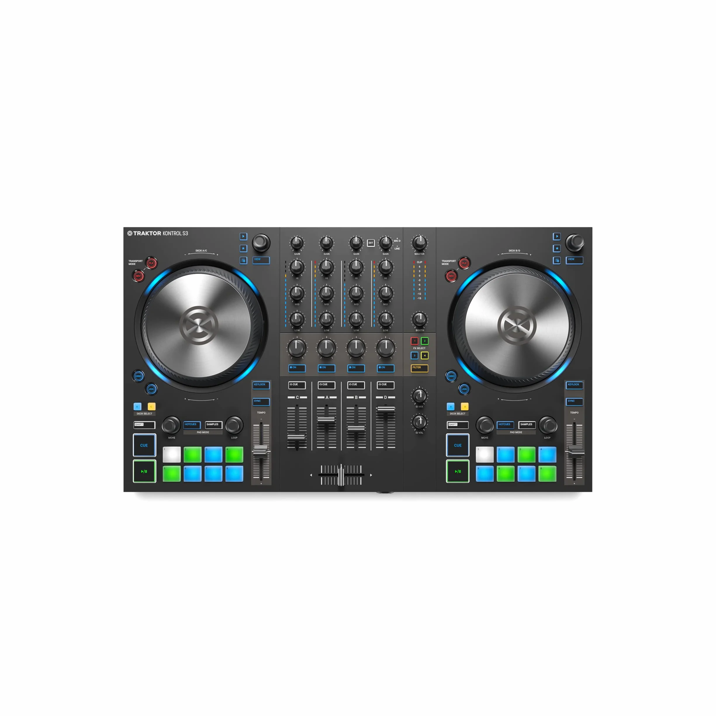 Native Instruments Tracteur Kontrol S3 Contrôleur DJ 4 canaux 16 pads Carte son intégrée Tracteur Pro 4