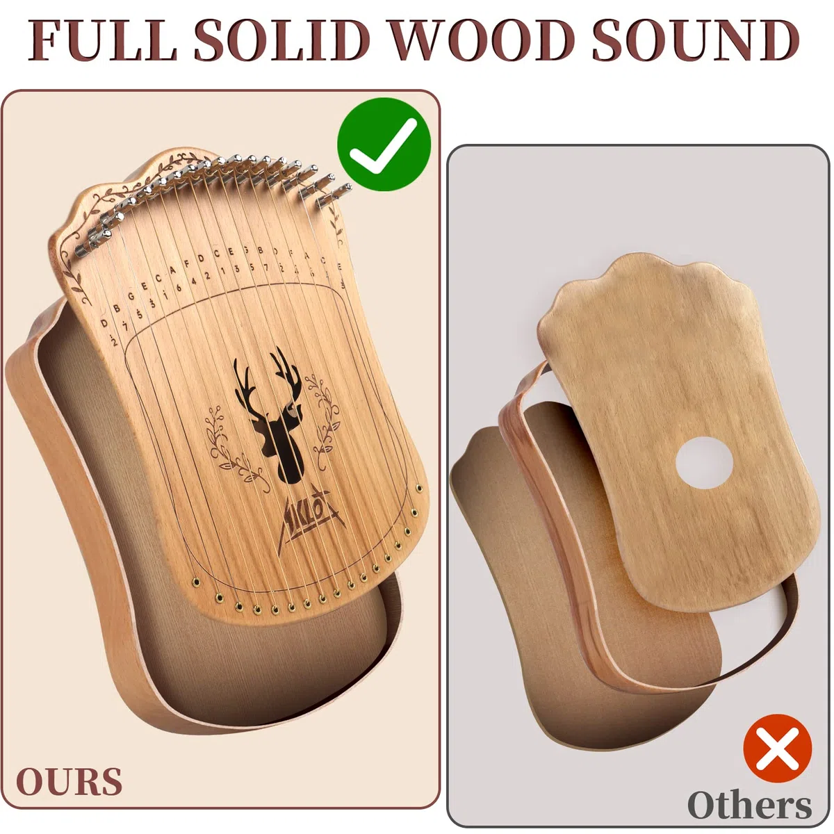 Lyre Harp, AKLOT harpe lyre 17 cordes métalliques lye harp thumb piano avec clé d'accord jeu de cordes de rechange sac de transport noir