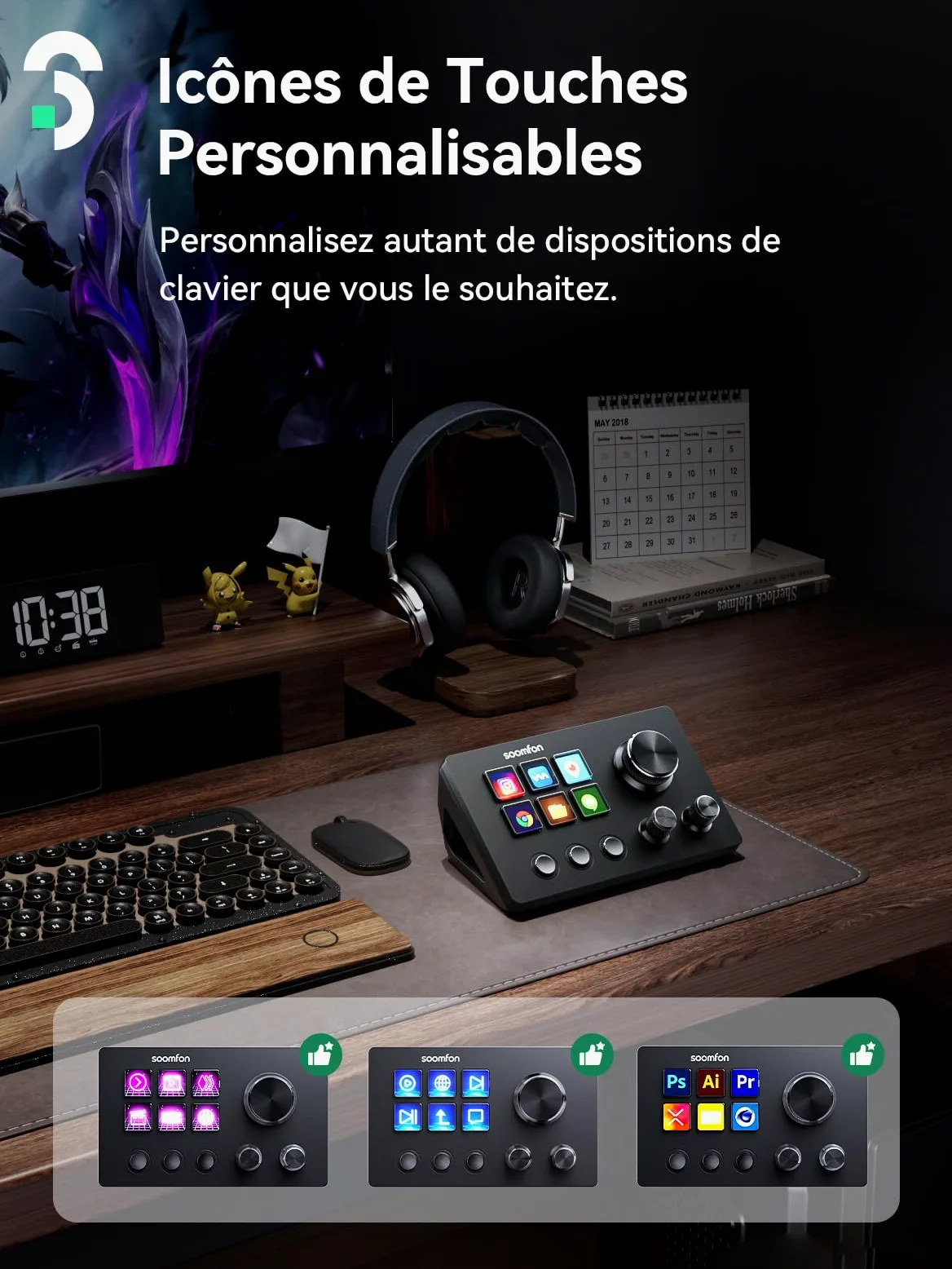 SOOMFON Stream Controller SE, Stream Studio Deck 6 LCD Touches Macro 3 Boutons 3 Potentiomètres, Production Console Deck Compatible PC/Mac, Production Contrôleur pour OBS/Streamlabs/Twitch/Youtube