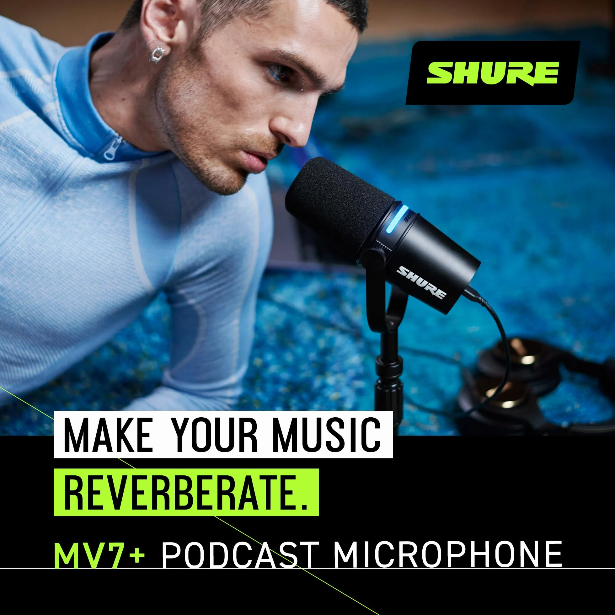 Shure MV7+ Microphone pour Podcast avec Pied de Micro-Audio amélioré, Bandeau Tactile LED, Sorties USB-C et XLR, Mode Auto Level, Filtre Anti-Pop numérique, réverbération intégrée, podcasting - Noir