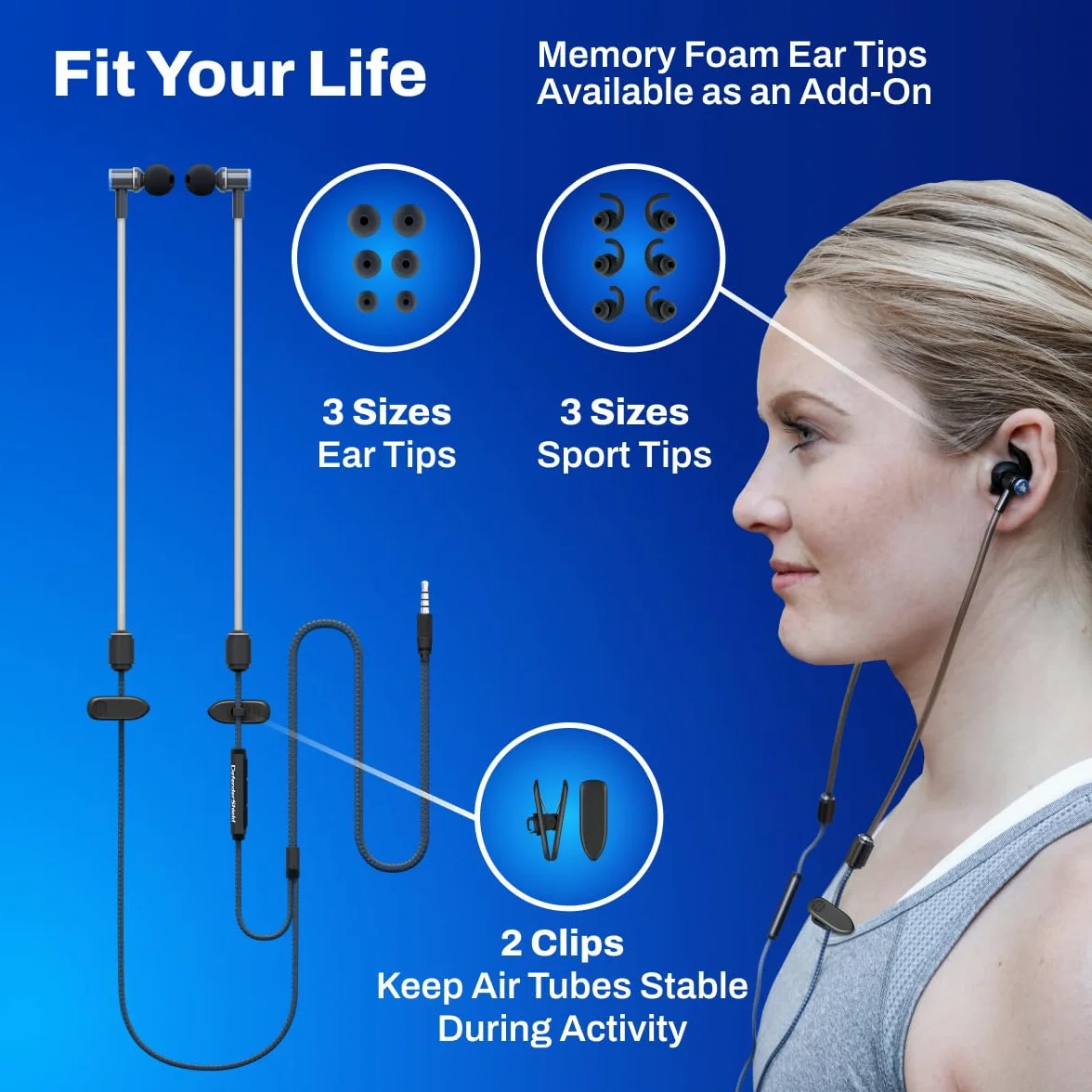 DefenderShield Casque sans EMF - Universel Anti-Radiation Air Tube Casque Filaire Stéréo avec Microphone et Contrôle du Volume - Fonctionne avec iPhone