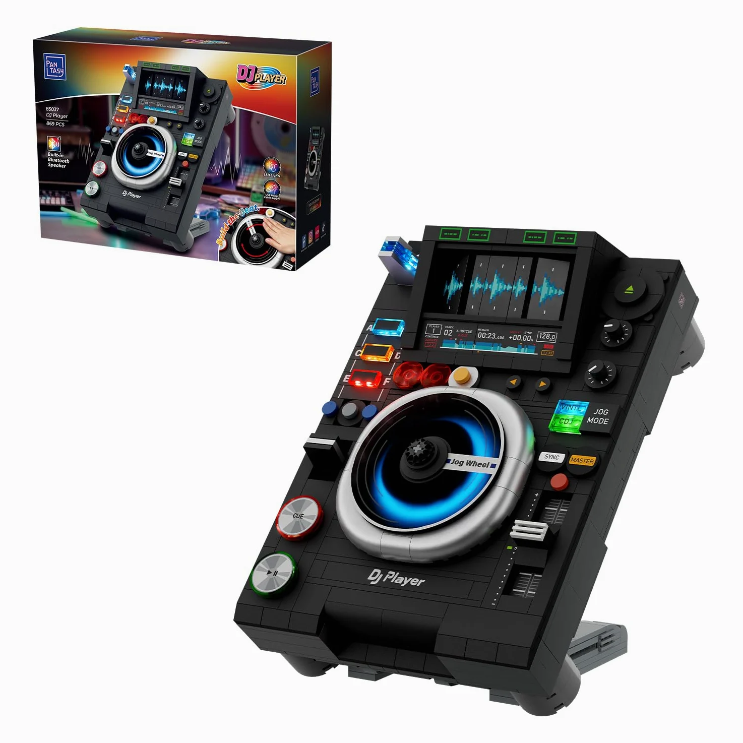 PANTASY Contrôleur DJ - Platine disque DJ - Kit de construction avec lecture de musique Bluetooth - Double modes d'éclairage - Support réglable - Modèle de décoration de bureau interactif pour enfants