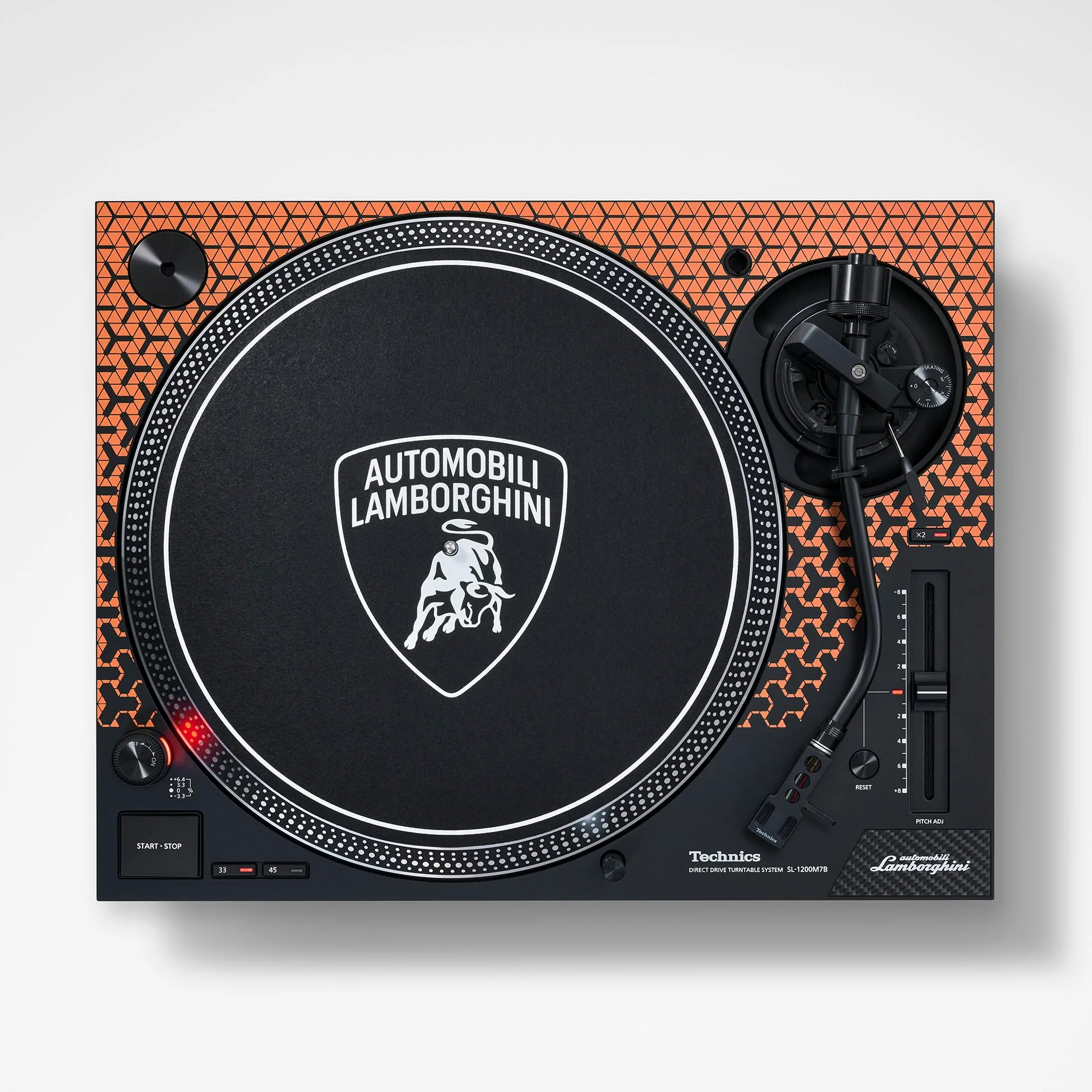 Technics SL-1200M7PBD Lamborghini Edition Système de Platine à entraînement Direct, Moteur sans Noyau, Lecteur Vinyle à 3 Vitesses, illuminateur de Stylet, Orange