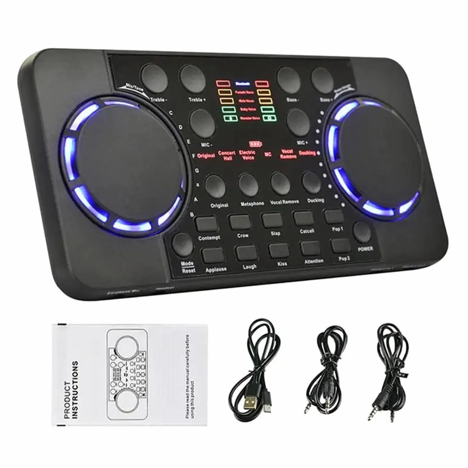 Contrôleur dj Mini mélangeur * dio avec dents bleues, carte son Portable, DJ 16 effets numériques, Console de réduction du bruit, enregistrement USB for le chant Table de mixage DJ