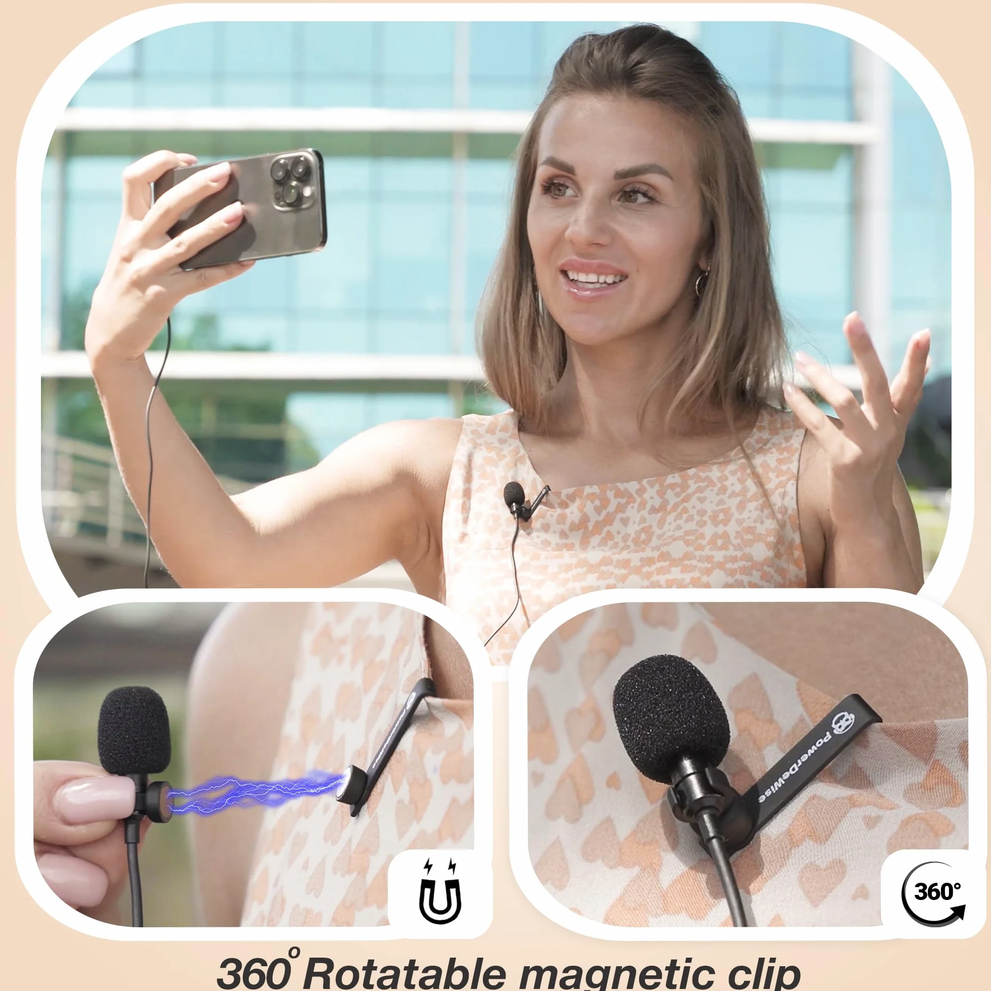 PowerDeWise Professionnelle Lavalier Lapel Microphone Omnidirectionnel avec système Easy Clip on, Micro Cravate Parfait pour l’Enregistrement Youtube/Entrevue/Vidéoconférence/Podcast/Dictée vocale