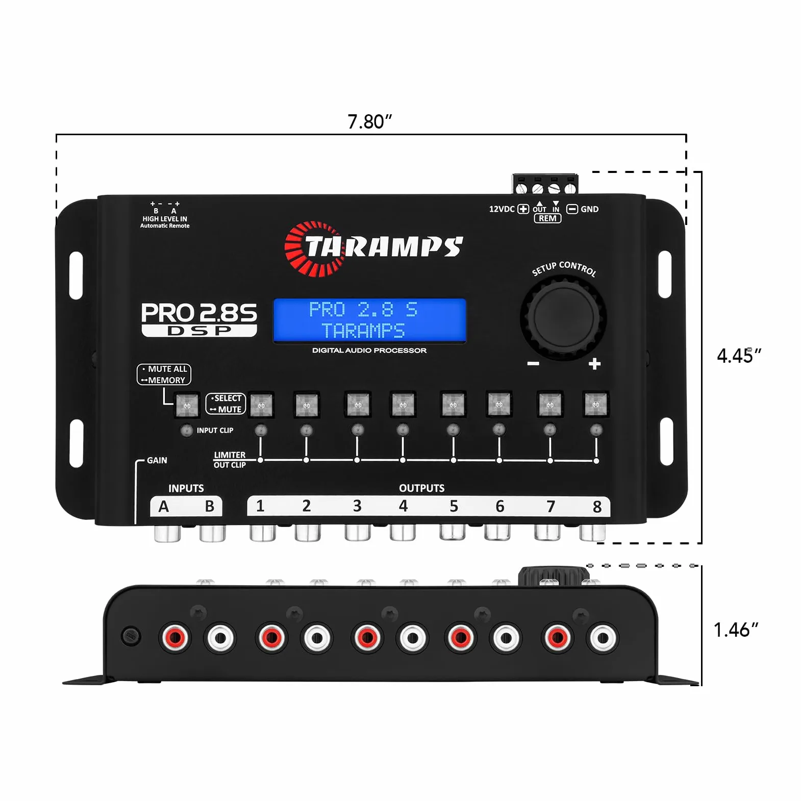 DSP Taramps Pro 2.8S Crossover Full Digital Signal Audio Processeur et égaliseur avec séquenceur Égalisation Graphique 15 Bandes 12 prédéfinis EQ 2 canaux d'entrée et Sortie 8 canaux