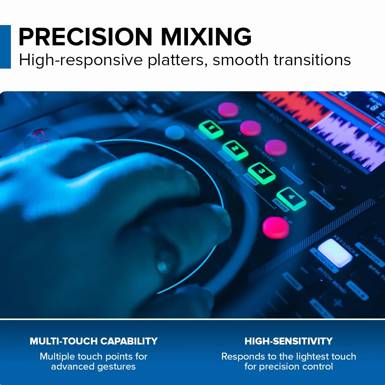 Gemini Sound MDJ-600 - Lecteur de CD / Multimédia Professionnel avec 4 Cues Chaudes et Boucle Automatique / Manuelle, Écran Couleur, Carte Sonore 24 bits / 192kHz