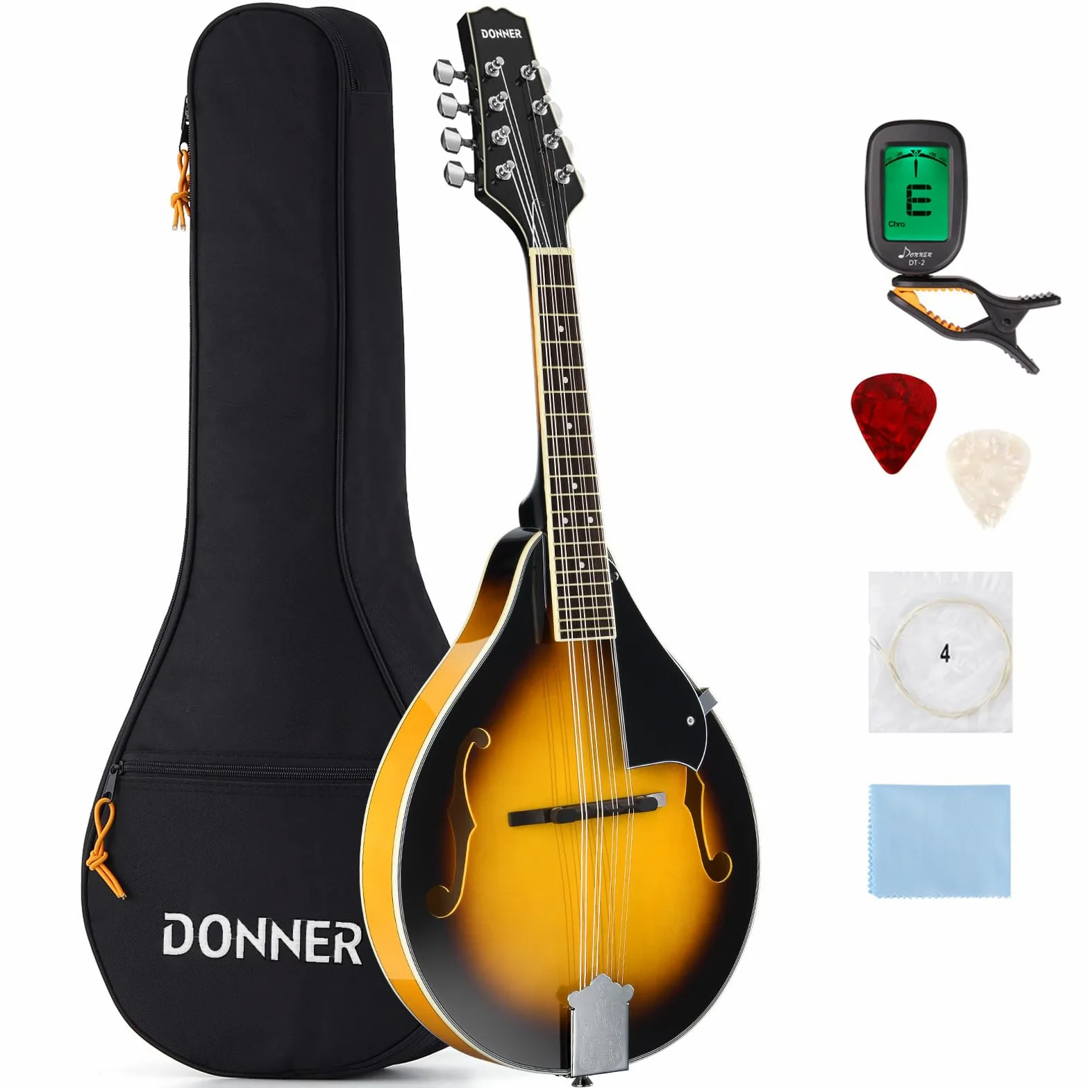 Donner DML-1 Mandoline style A Style mandoline avec 8 cordes pour débutant adulte Sac accordeur médiators Sunburst