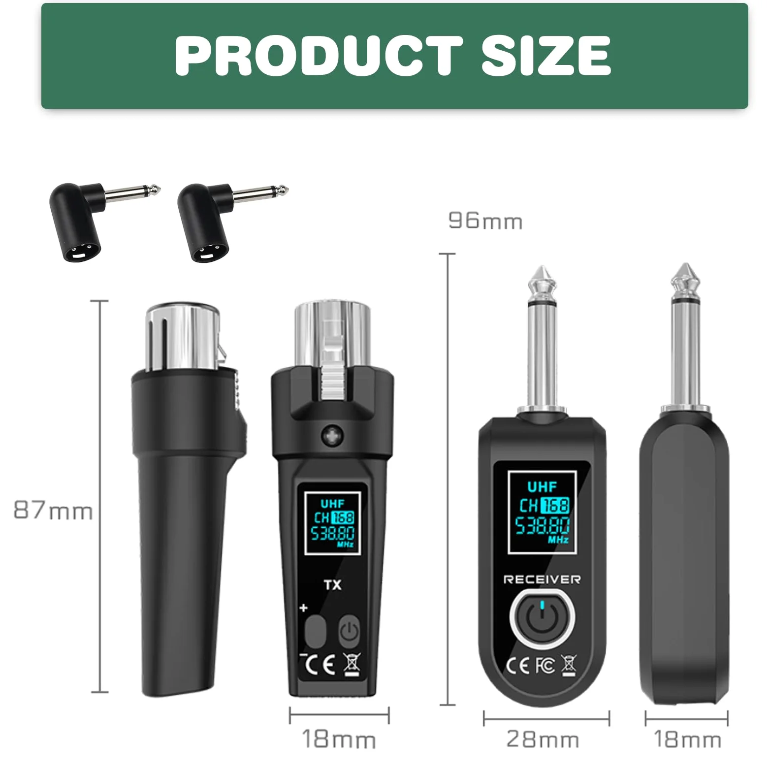 Émetteur récepteur de microphone XLR sans fil, 2,4 GHz, 1 à 2 UHF, émetteur/récepteur sans fil pour microphones dynamiques et à condensateur, table de mixage audio, 50 m, adaptateur de microphone sans