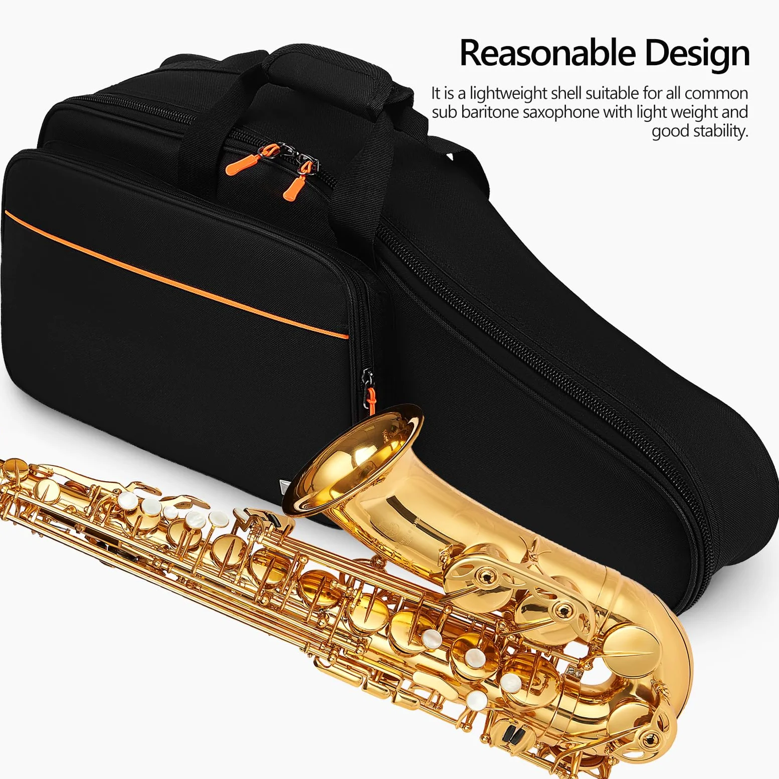 Vaguelly Valise pour saxophone alto Oxford étanche avec rembourrage de 18 mm, bandoulière, poche extérieure, de transport léger pour saxophone Noir