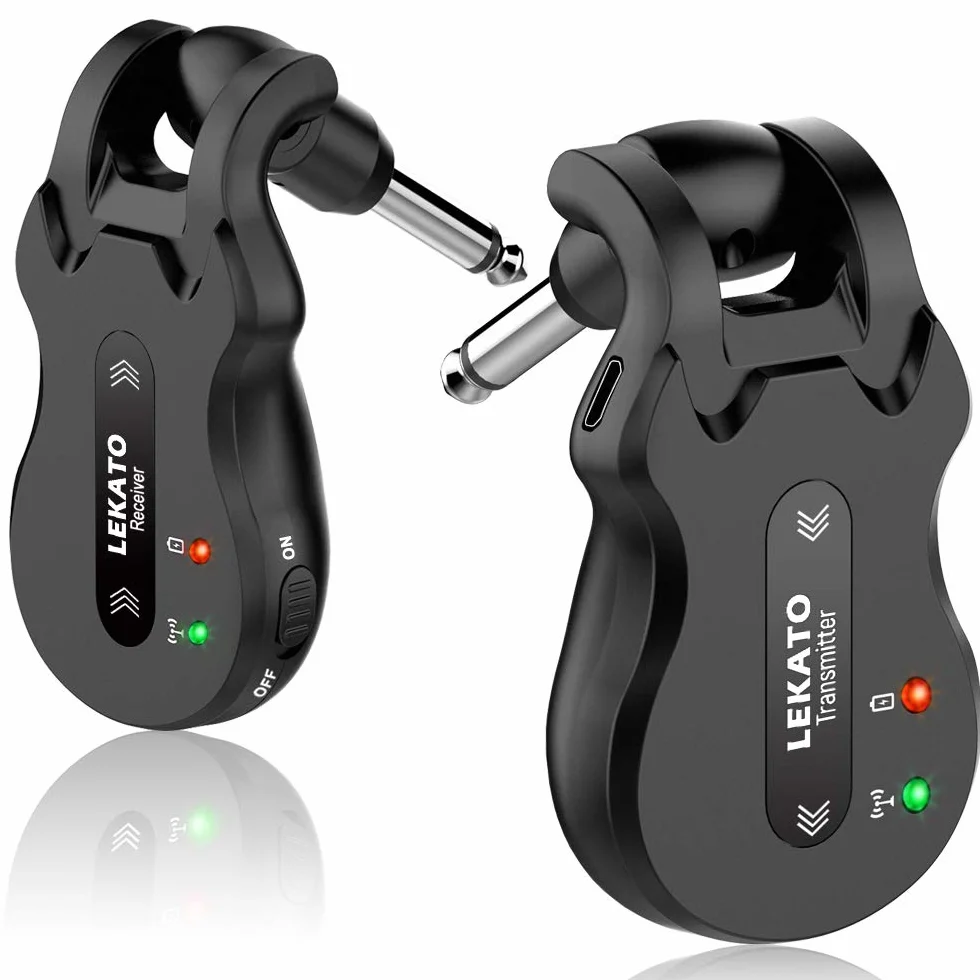 LEKATO 5.8Ghz Guitare Transmetteur sans fil Récepteur Système de guitare sans fil Rechargeable Audio numérique Système de basse Guitare sans fil (Noir)
