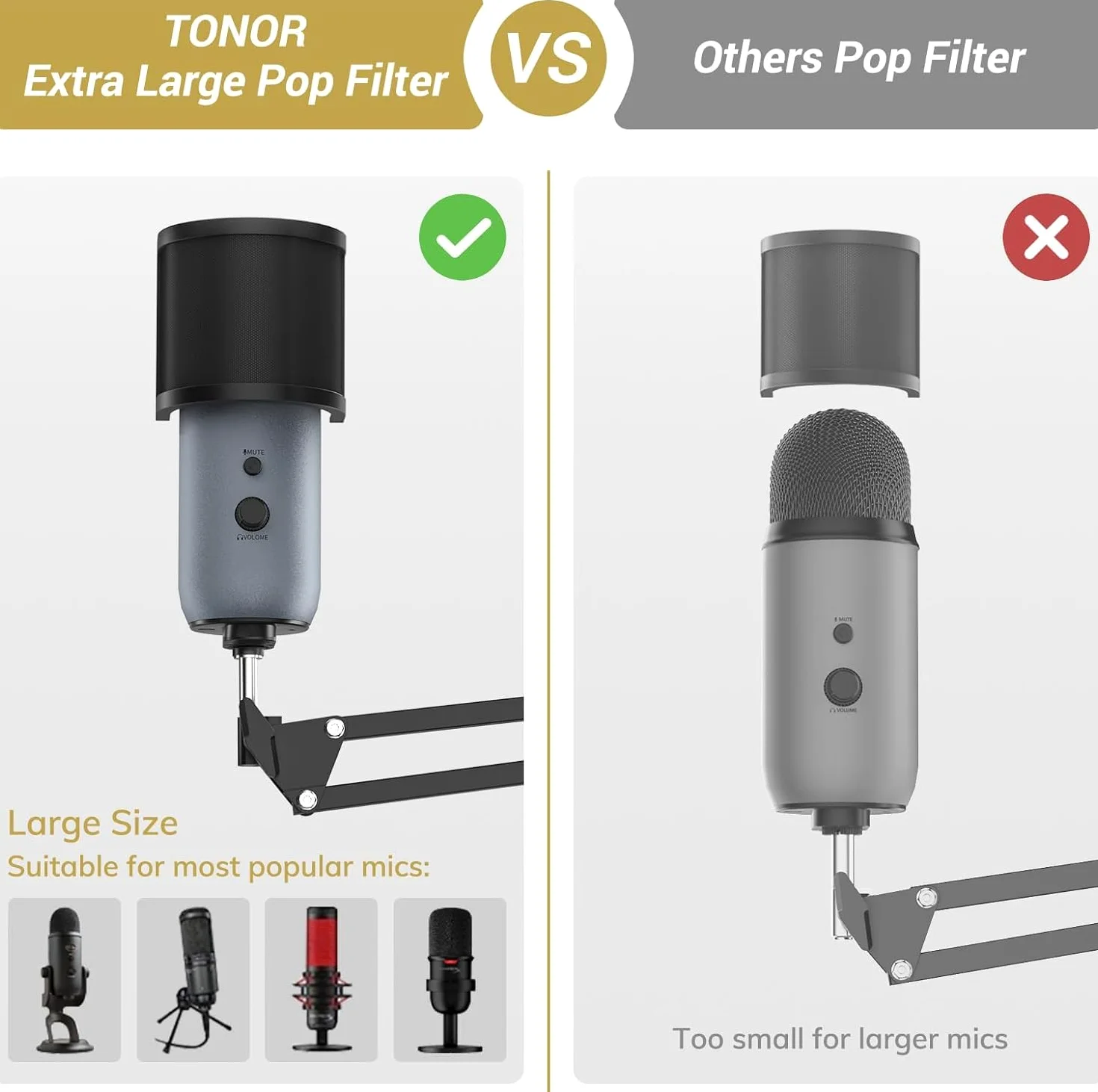 TONOR Micro Boom Arm, Bras de Perche avec élévateur pour Razer, Entièrement Réglable, Parfait pour les Podcasts, le Streaming, les Jeux, le Bureau à Domicile, 40 cm +40 cm, T40