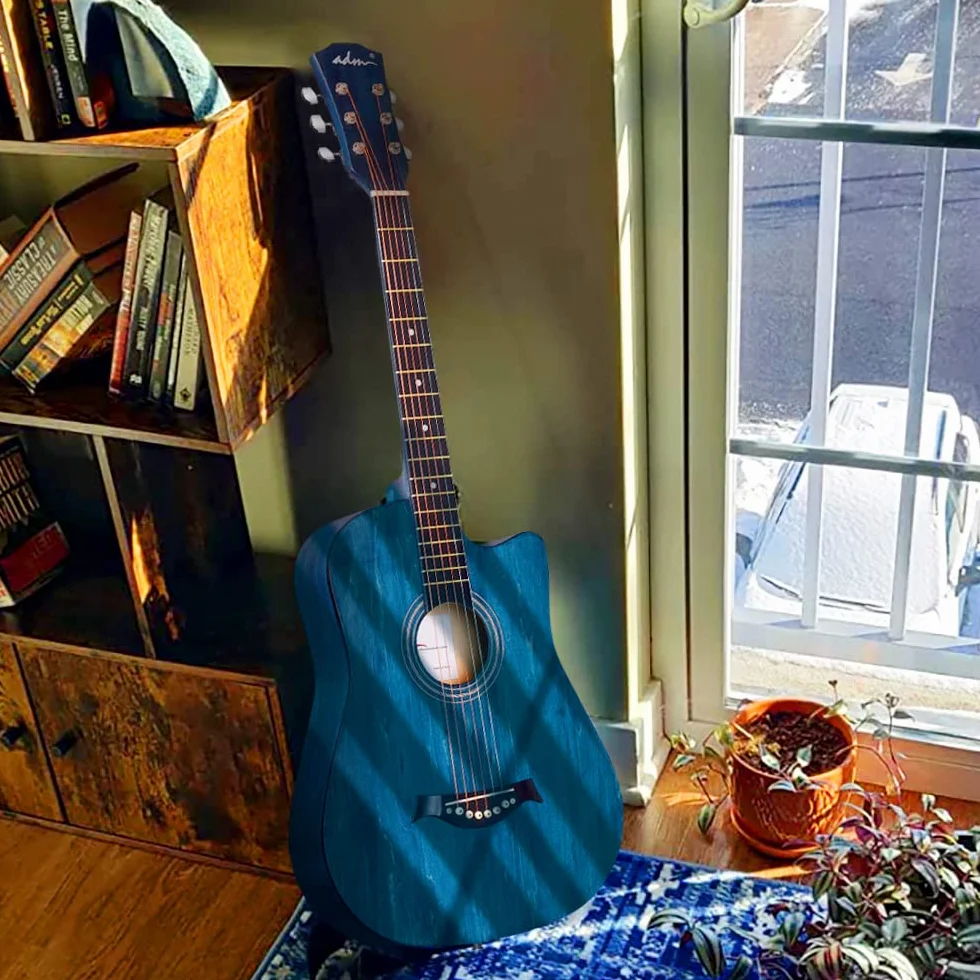 ADM Guitare acoustique 38 Pouces pour Débutant, guitare folk bleue pour enfants, étudiants, adultes (corde en acier)