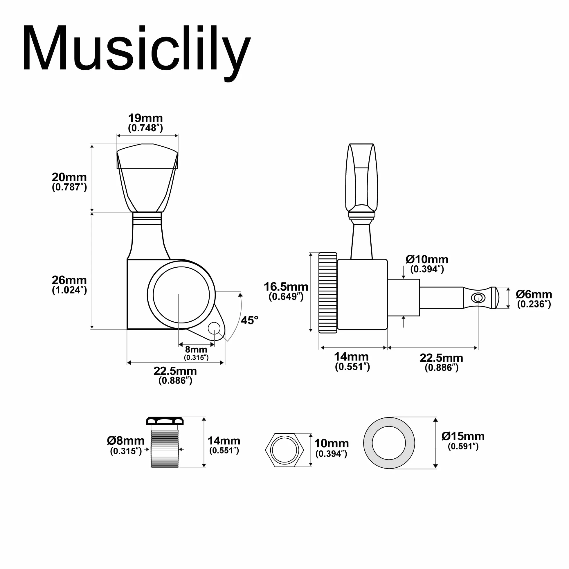 Musiclily Pro 3x3 Ratio 18:1 Guitare Mécaniques Bloquante Locking Tuners Boutons Keystone pour Guitare électrique/Acoustique Style LP, Chrome