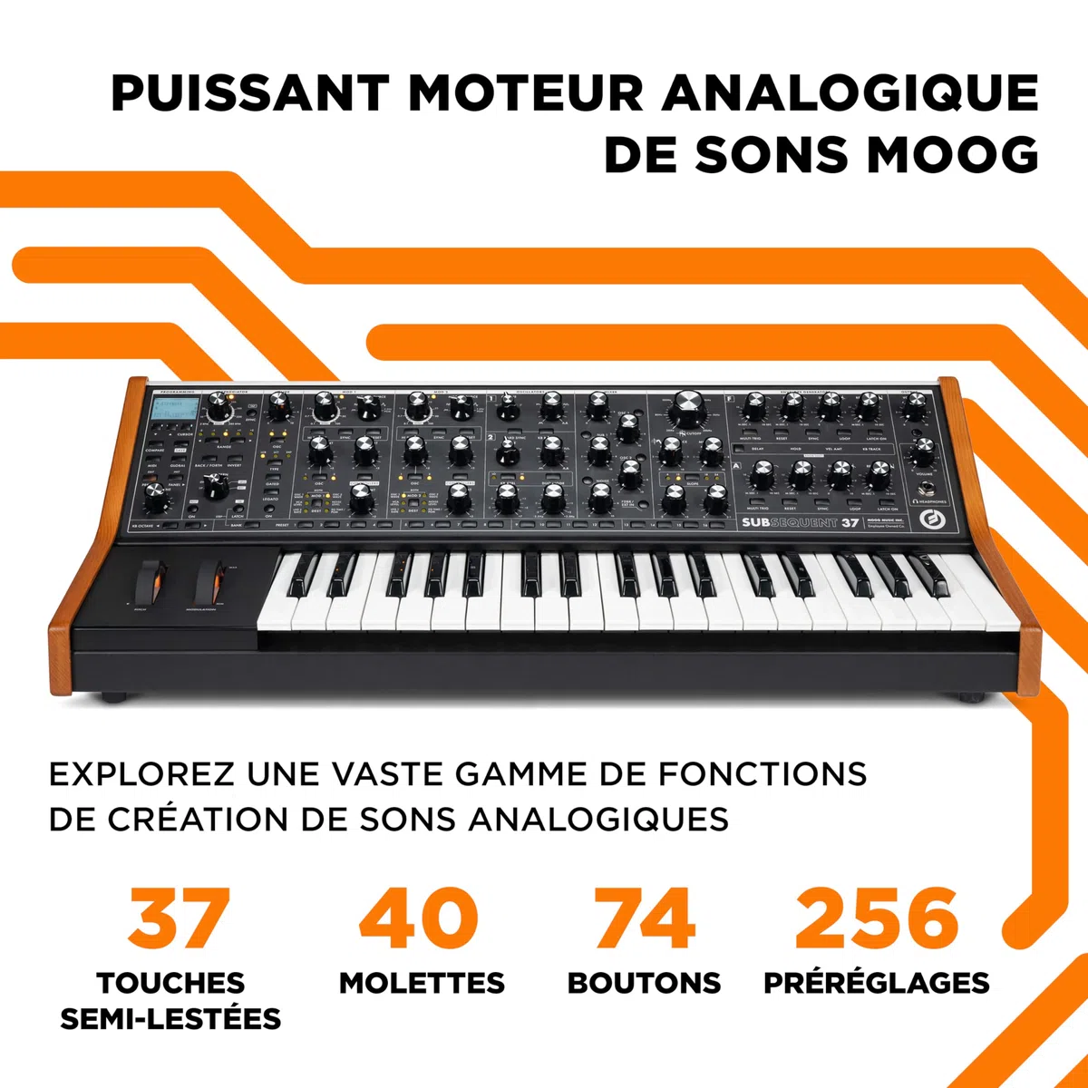 MOOG Subsequent 37 - Synthétiseur Analogique Paraphonique et Clavier MIDI 37 Touches Semi-Lestées, Amplificateur Casque, 256 Préréglages, Écran et Logiciel