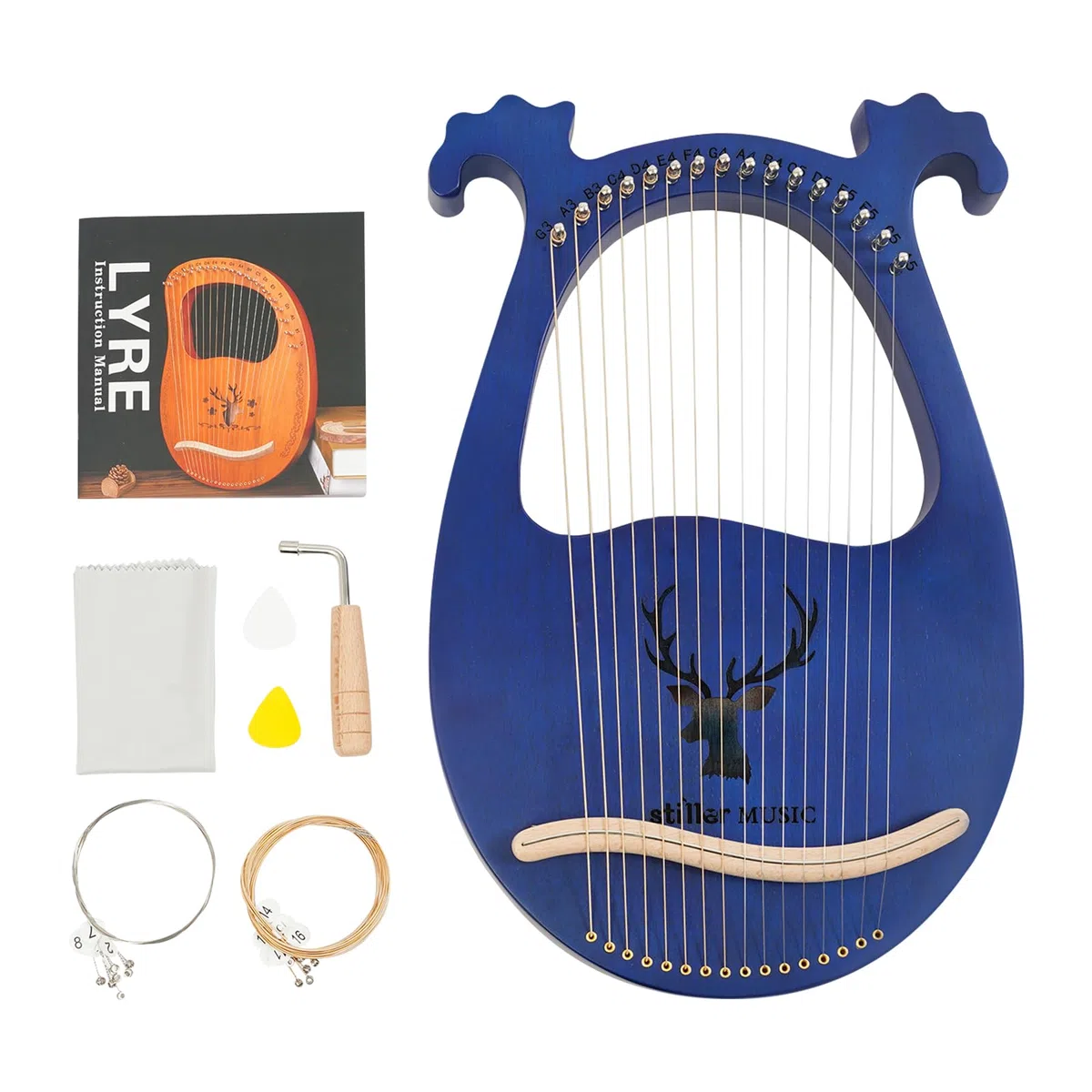 Lyre 16 cordes en acajou Lyre Harpe avec clé d'accordage Instrument de musique pour adultes enfants débutants