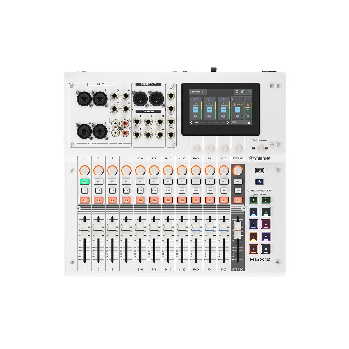 YAMAHA MGX12 Console de Mixage Numérique avec LCD Tactile, Bluetooth, Blanc | Console Compacte avec Double USB, Enregistrement Multipiste microSD et Outils Audio Intelligents