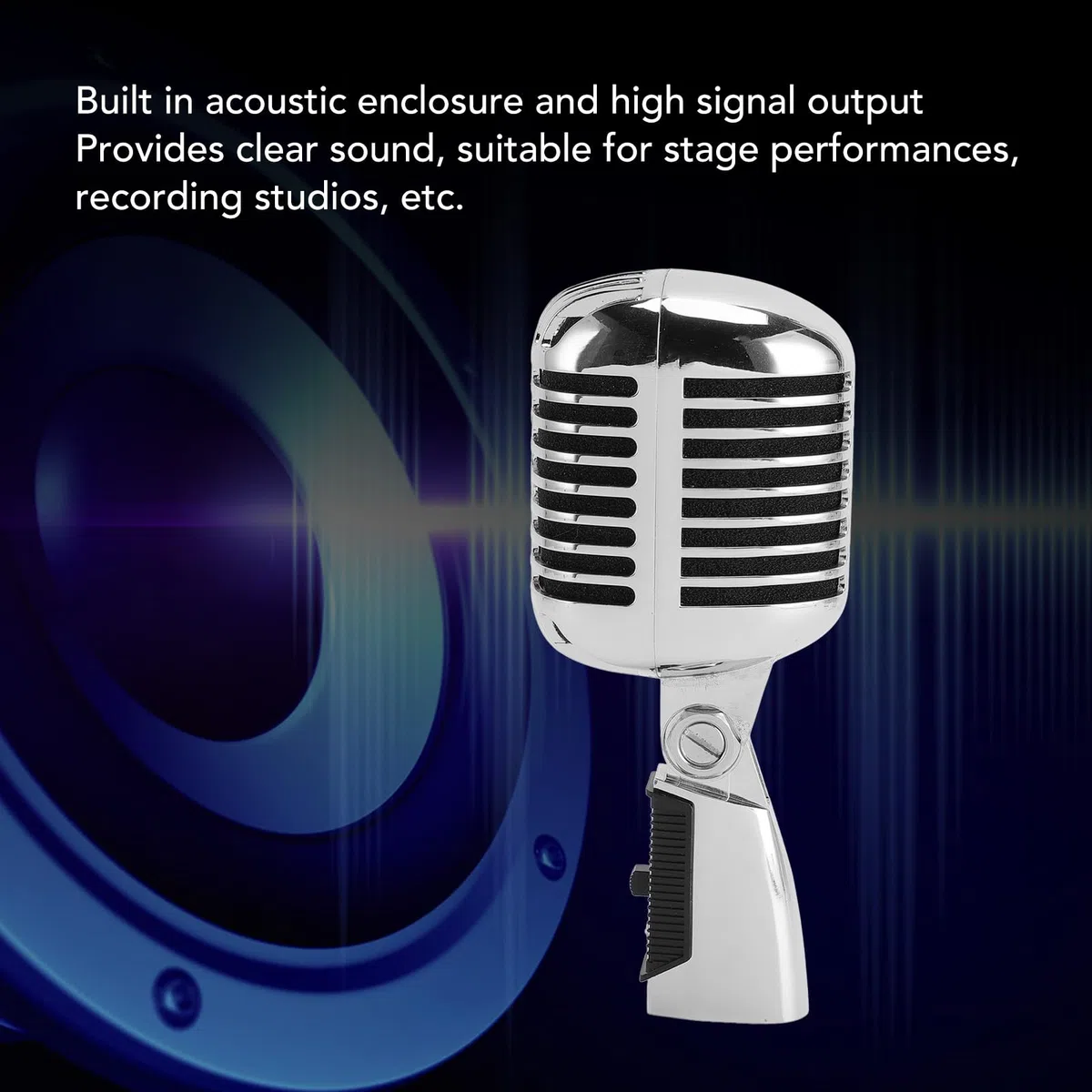 Microphone Vintage, Microphone Professionnel pour le Chant, Support Rotatif à Tension Automatique en Alliage de Zinc, Microphone Vocal Dynamique Rétro (SILVER)