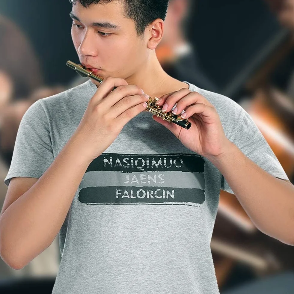Kit D'instruments Piccolo, 2 Couleurs Piccolo Demi-taille Flûte C tonalité avec Boîte Rembourrée pour étudiants Débutants (Or)