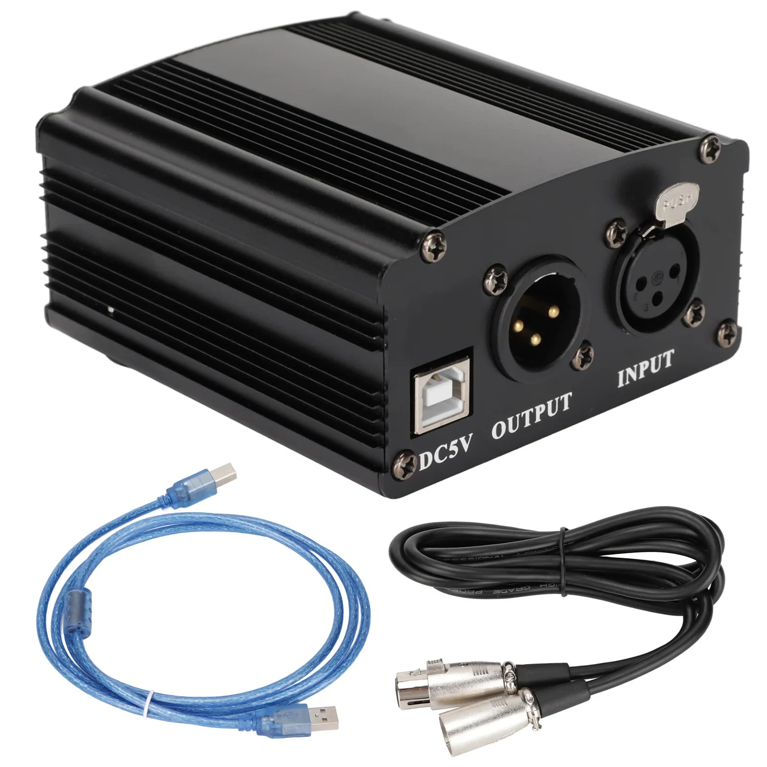 Bewinner Alimentation Fantôme 48 V, Alimentation Fantôme pour Microphone à Fonctionnement Facile, Alimentation Micro à Condensateur 1 Canal avec Câble XLR 3 Broches et Câble USB.