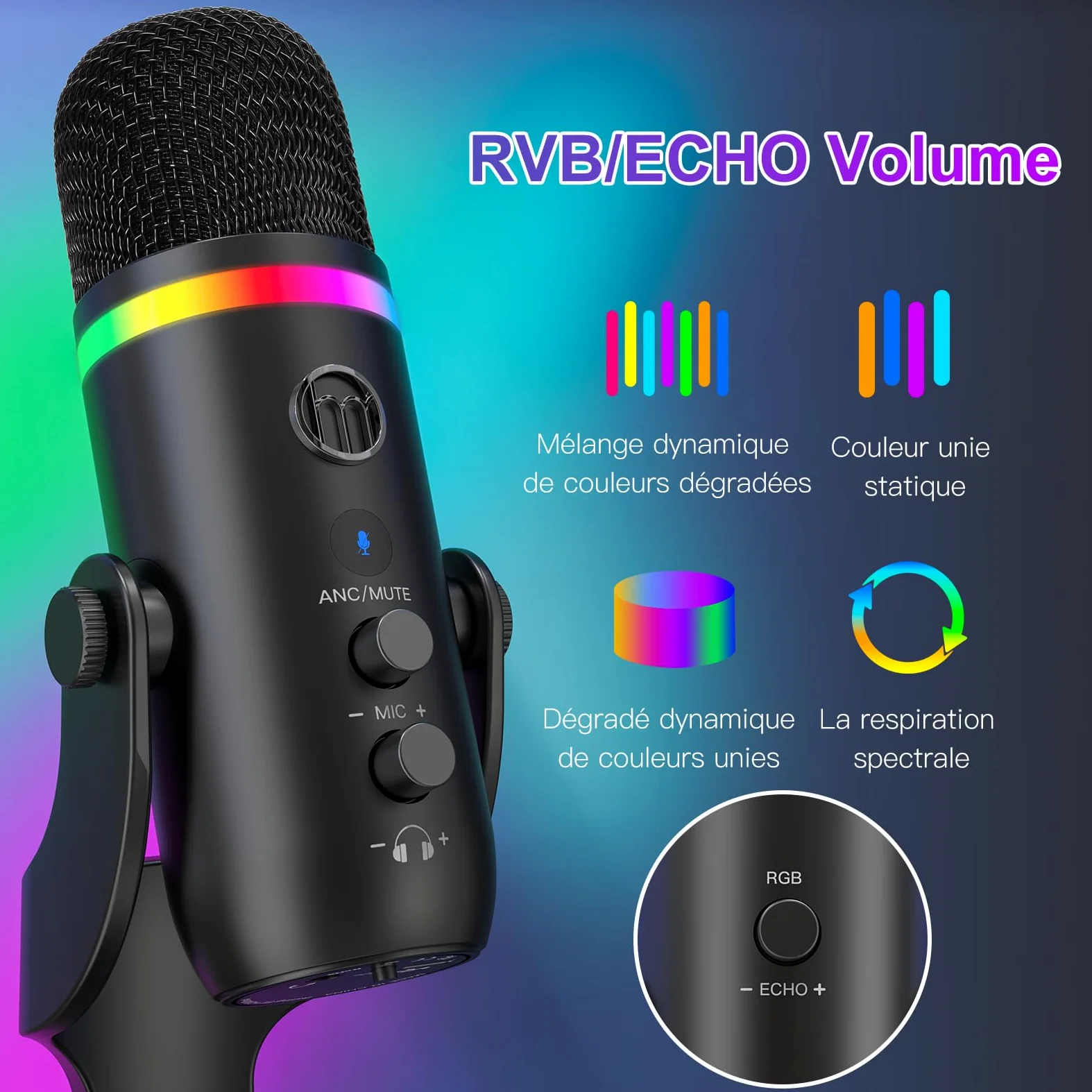 zealsound Microphone USB à Condensateur, Podcast Micro pour PC et Téléphone avec Réduction de Bruit, Mute & Contrôle du Gain, Plug & Play pour Gaming, Streaming, Enregistrement, Zoom, ASMR-K66 Pro