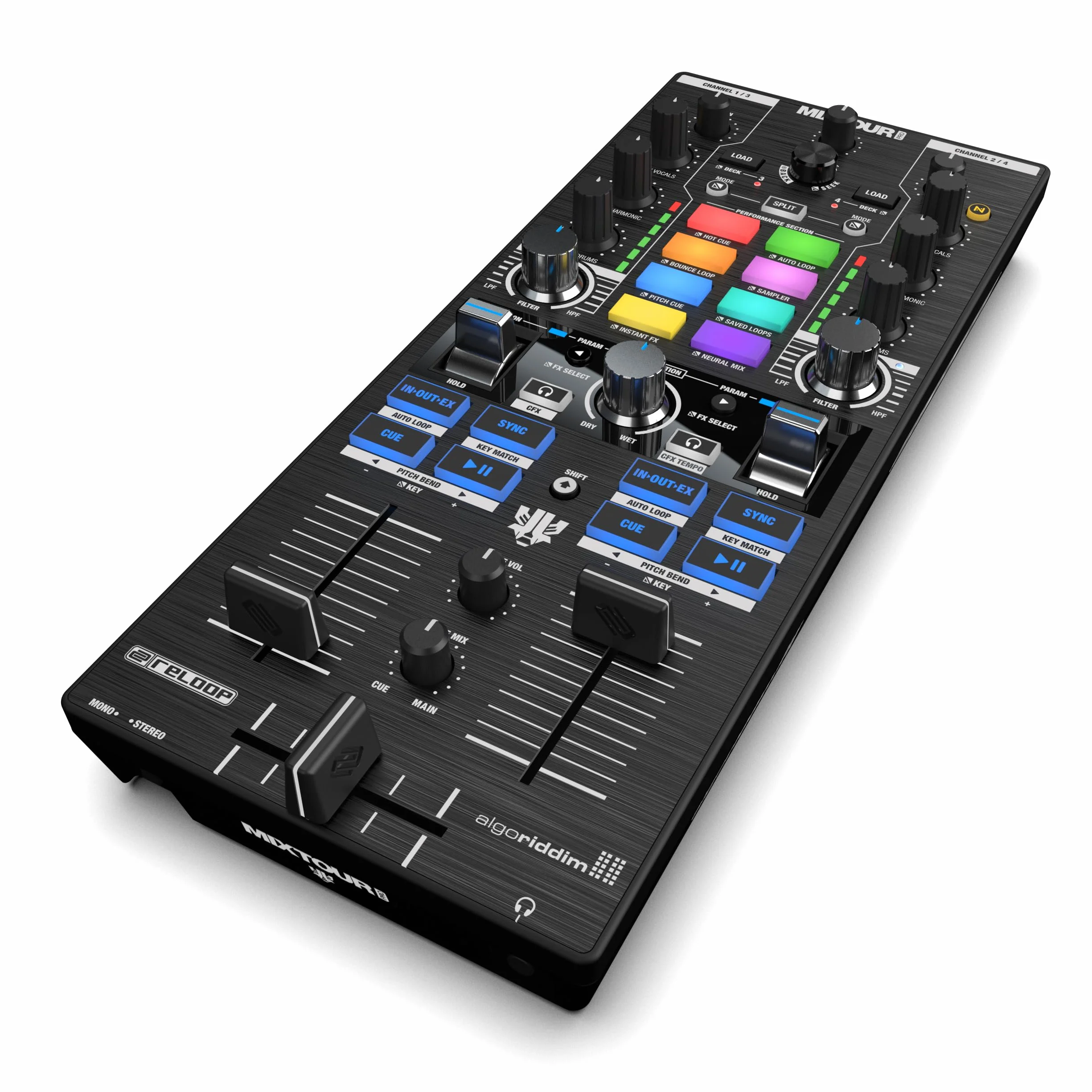Reloop Mixtour Pro - Contrôleur DJ tout-en-un ultra-portable de haute qualité à 4 platines avec interface audio