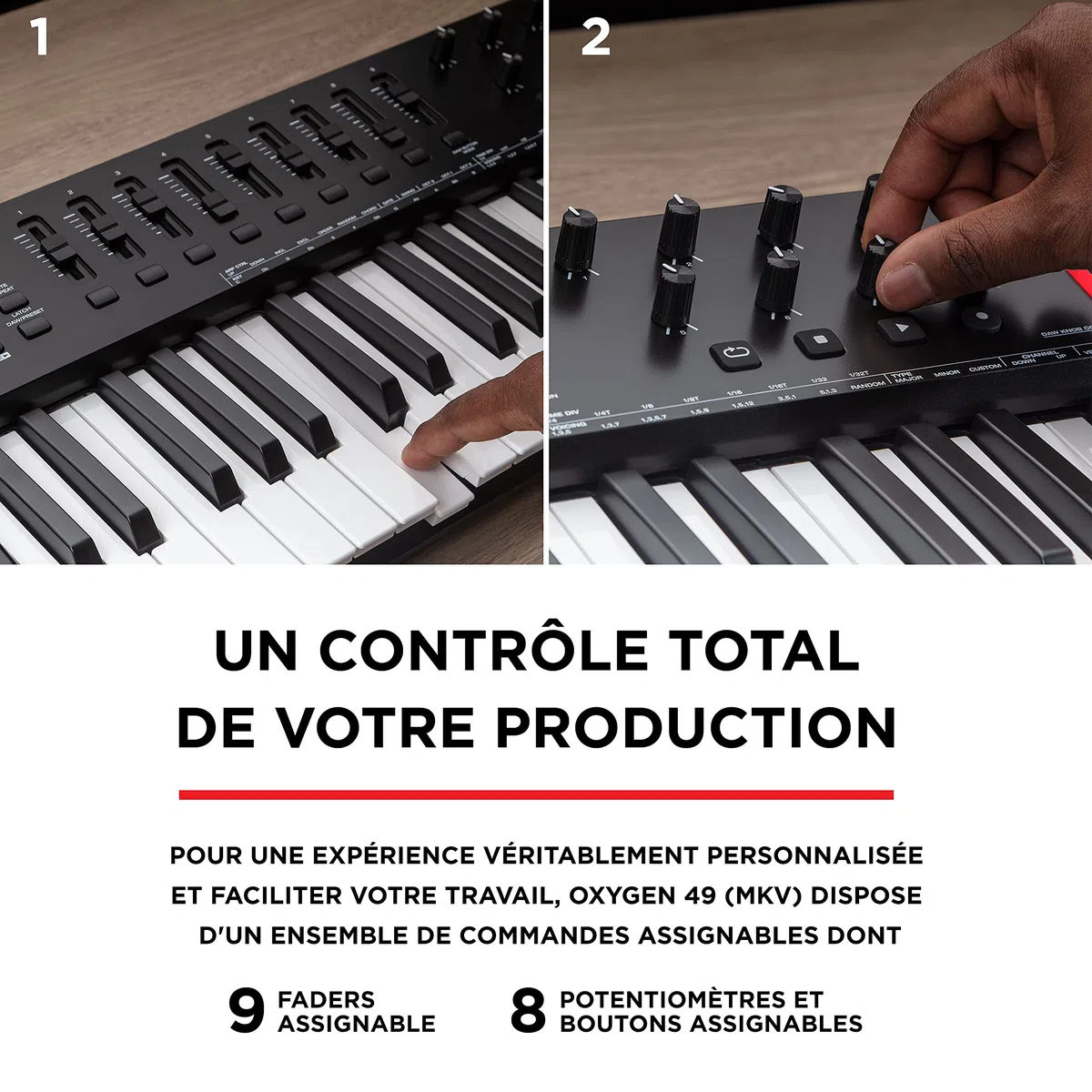 M-AUDIO Oxygen 49 (MKV) - Clavier maître 49 touches MIDI USB avec pads de rythme, modes Smart Chord et Scale, arpégiateur et pack de sons Native Instruments (intégration NKS)