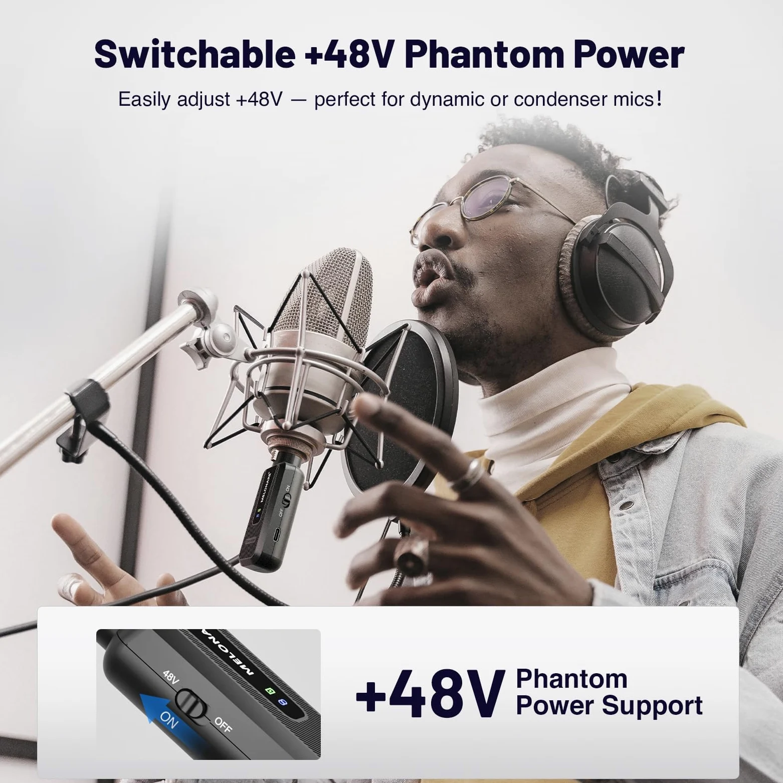 Melonare Adaptateur de microphone sans fil UHF 900 MHz XLR, système émetteur et récepteur audio sans fil XLR, portée de 50 m, alimentation fantôme + 48 V pour micro, mixeur audio et configuration PA