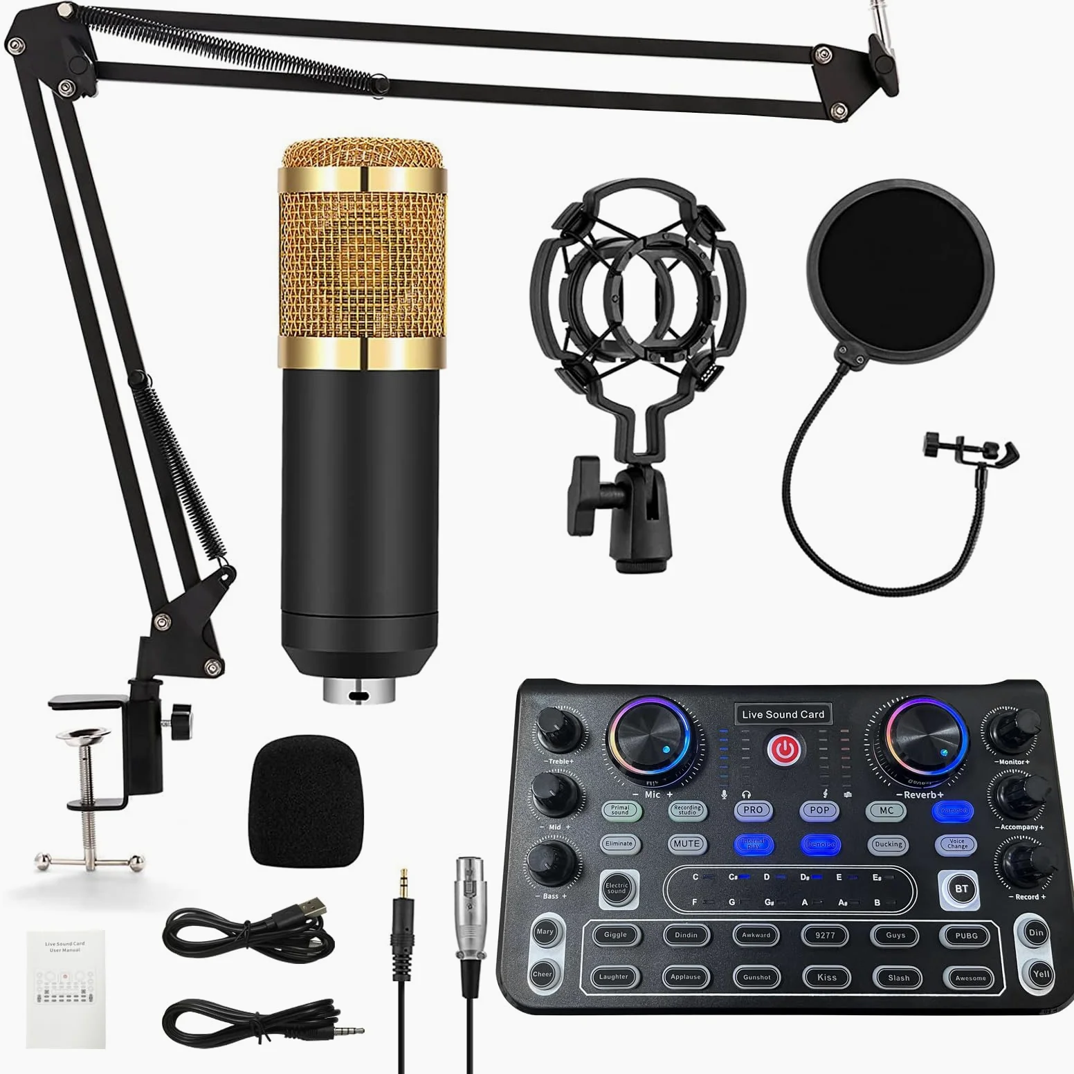 Pack d'équipement pour podcast Rubehoow avec interface audio, mixer DJ et microphone à condensateur BM-800, équipement de studio avec alimentation fantôme, diffusion en continu, voix off, chant