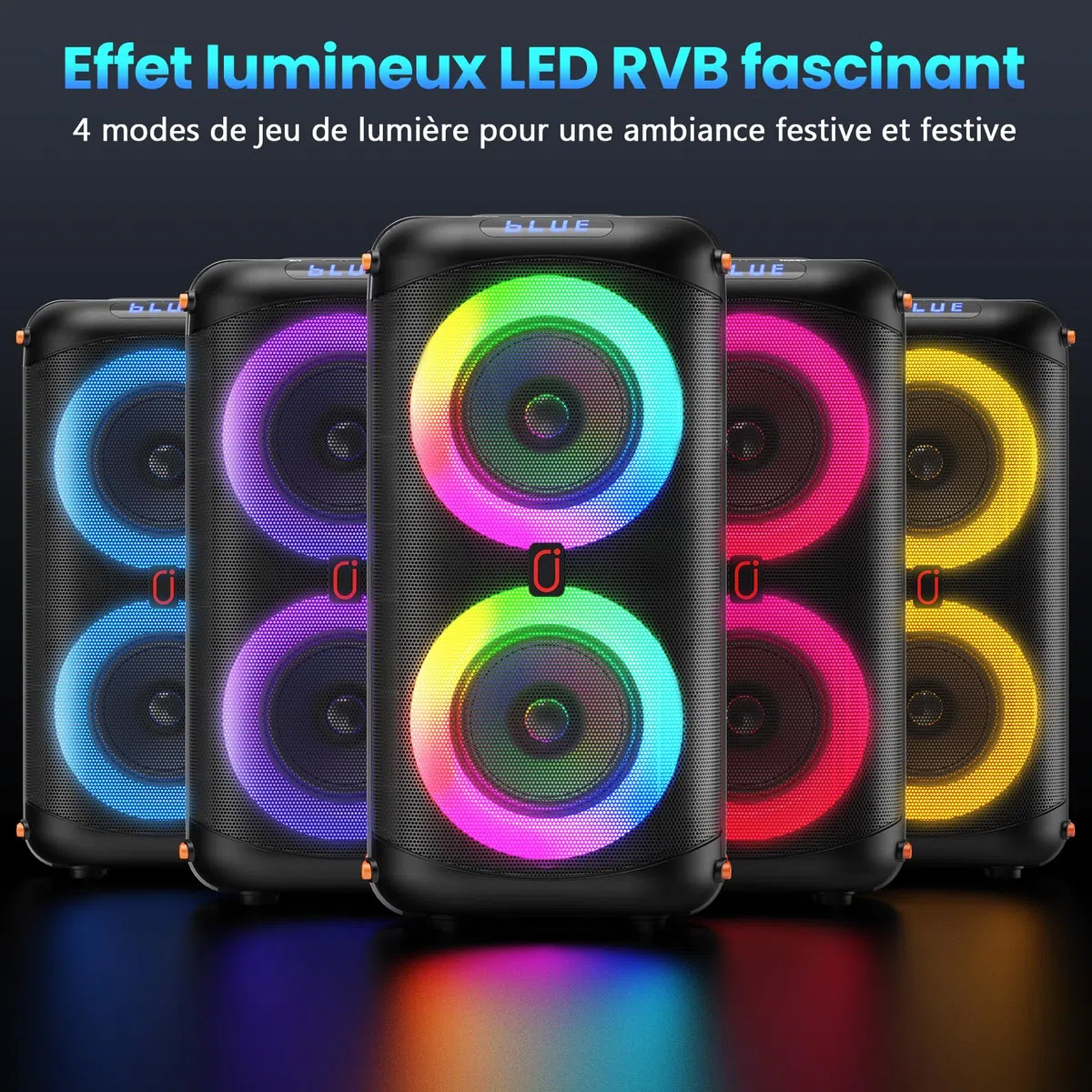 HWWR Enceinte Karaoke 2 Micro sans Fil, Puissance Max 300W Karaoké Professionnel, 10000mAh Portable Bluetooth 5.3 avec LED Haut-Parleur Amplifié Portable Système Karaoké Soutien