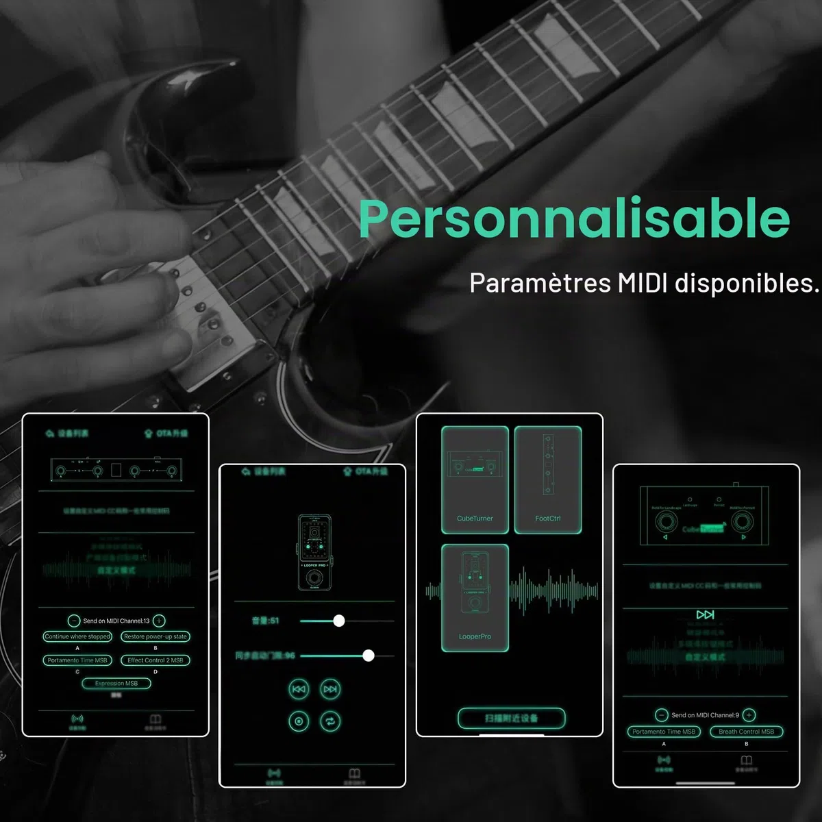 M-VAVE/Chocolate Plus Contrôleur MIDI/pédale avec 4 boutons programmables Construction en métal Connectivité USB Batterie rechargeable 12 heures de lecture pour musiciens interprètes (Noir)