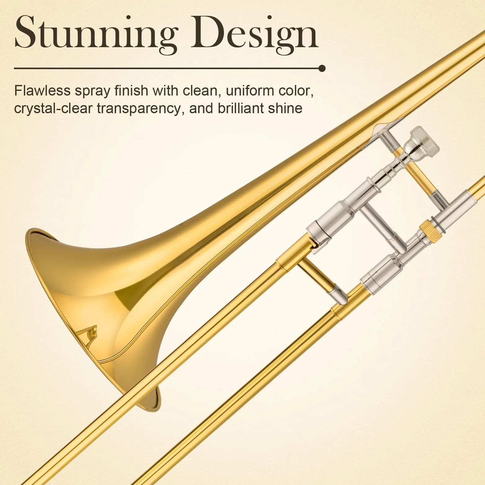 SONICAKE Trombone Alto Bb Laqué Or, Kit complet pour débutant avec Embouchure 7C, Mallette rigide, Gants et Accessoires QTB-01