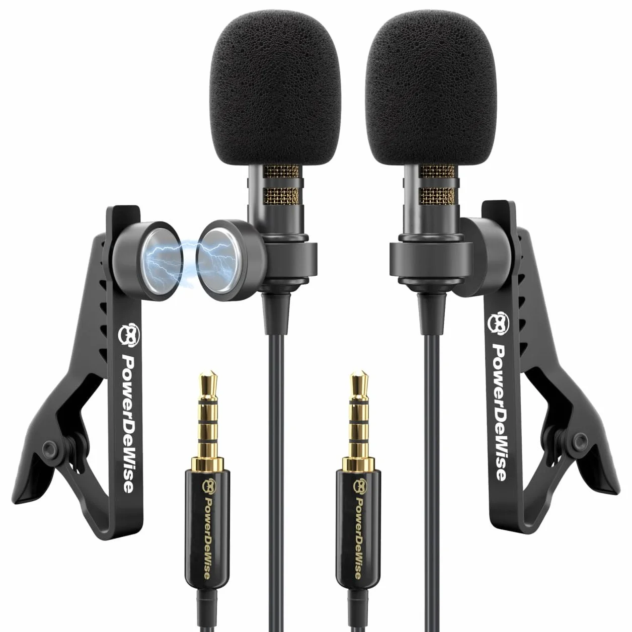 PowerDeWise Lot de 2 Microphones Lavalier de qualité Professionnelle pour Double entrevue – Double Microphone Lav – Parfait comme Microphone d'entrevue pour Blogging vlogging pour iPhone