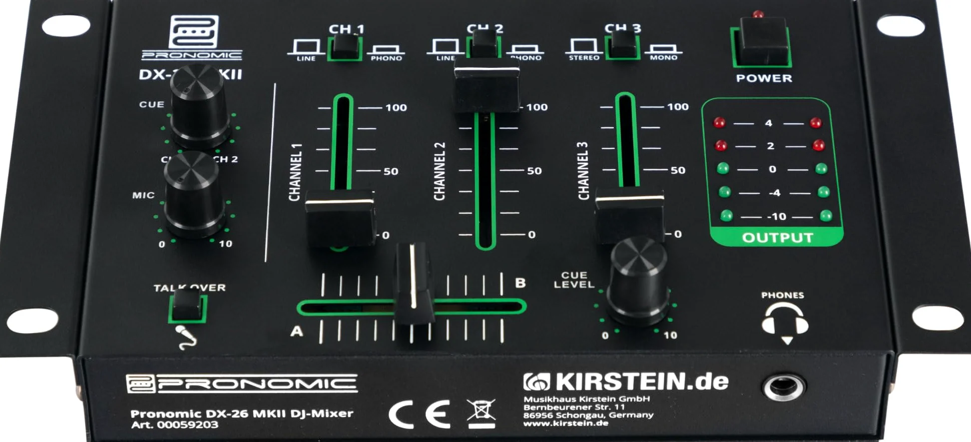 Pronomic DX-26 MKII DJ-Mixer - Mixeur 3 canaux avec fonction Cue - 2x canal Line/Phono - Entrées micro et casque