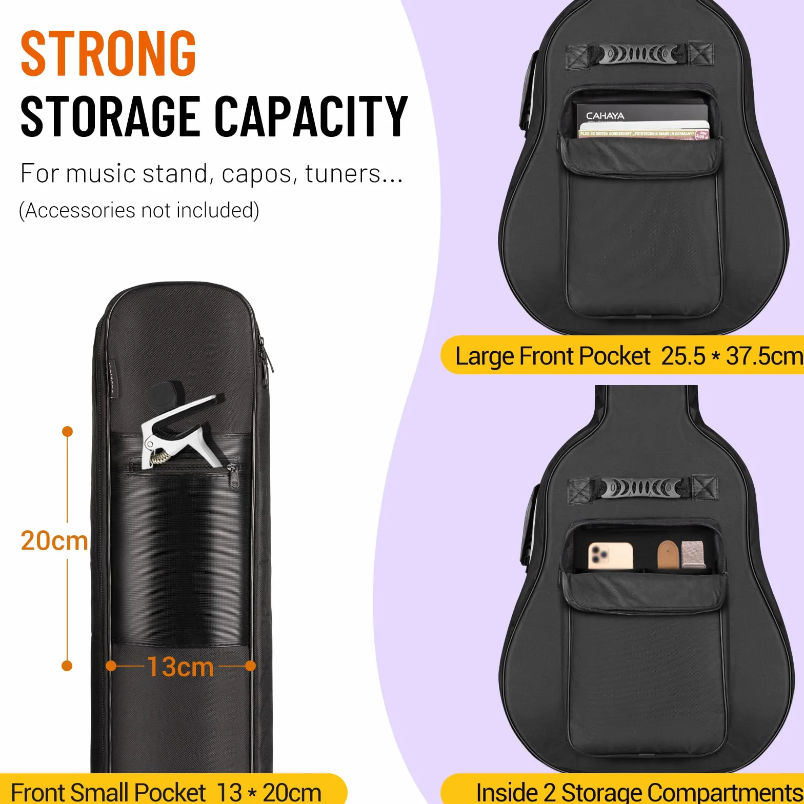 CAHAYA Housse pour Guitare Acoustique 101,6 cm, 104,1 cm, 106,7 cm, Version Premium améliorée 12 mm rembourré en éponge