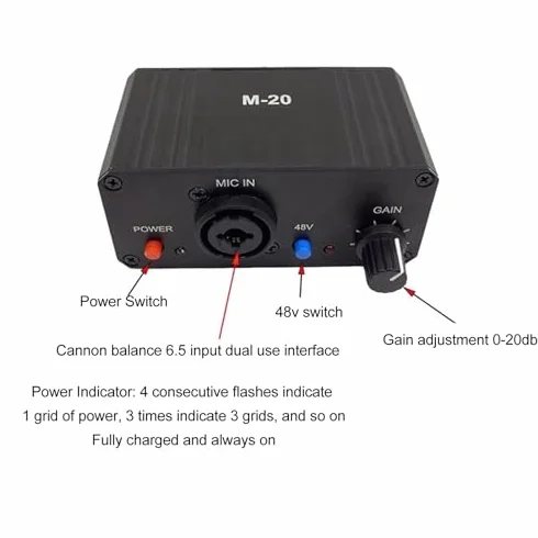 Préampli de Microphone, Booster de Gain de Micro 48V à Gain élevé, Sortie XLR de Puissance Fantôme à Faible Bruit, Préamplificateur de Micro, pour Amplificateurs de Microphones
