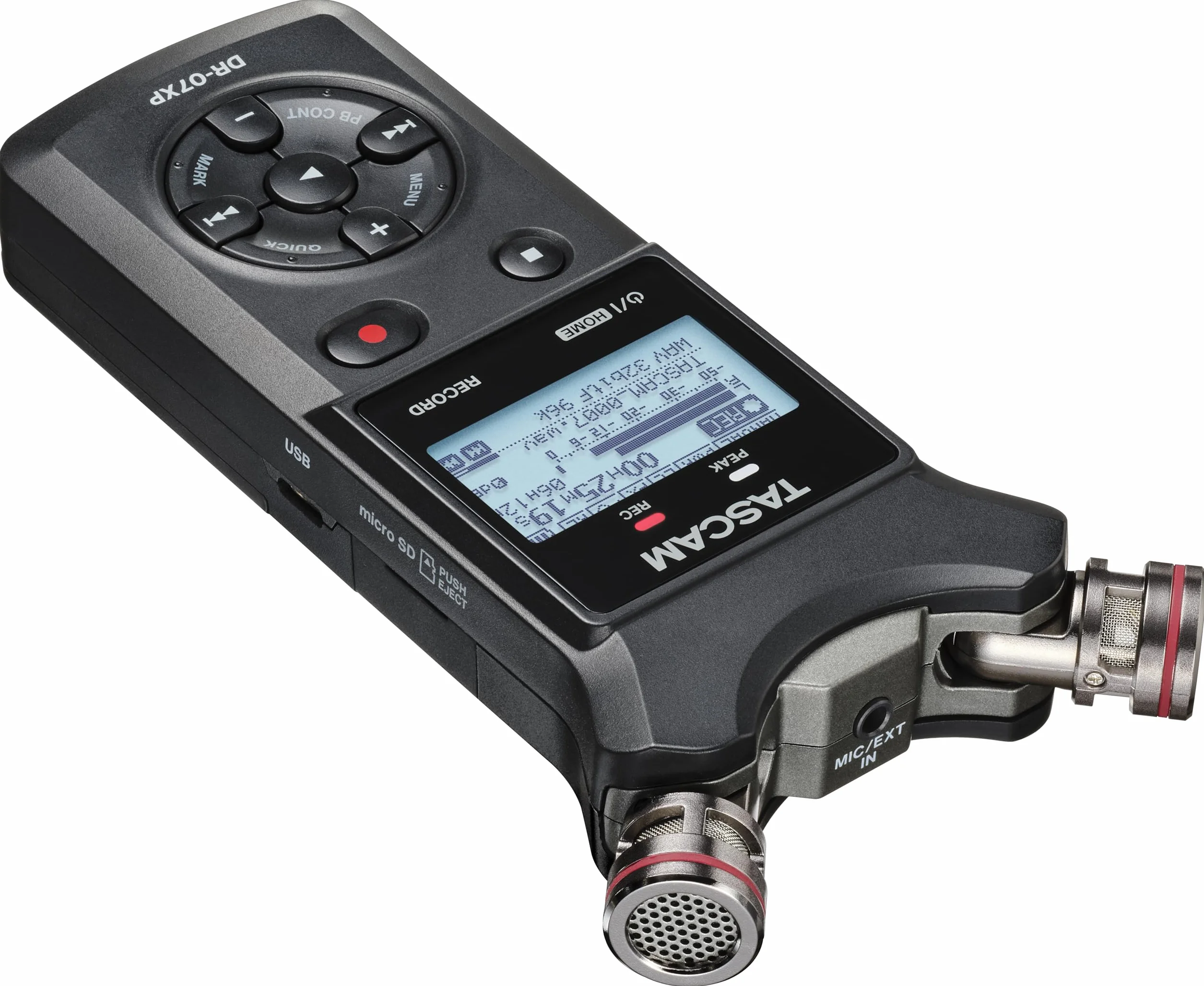 Tascam DR-07XP – Enregistreur portatif à 2 canaux 32 Bits avec Microphones réglables et Interface Audio USB-C