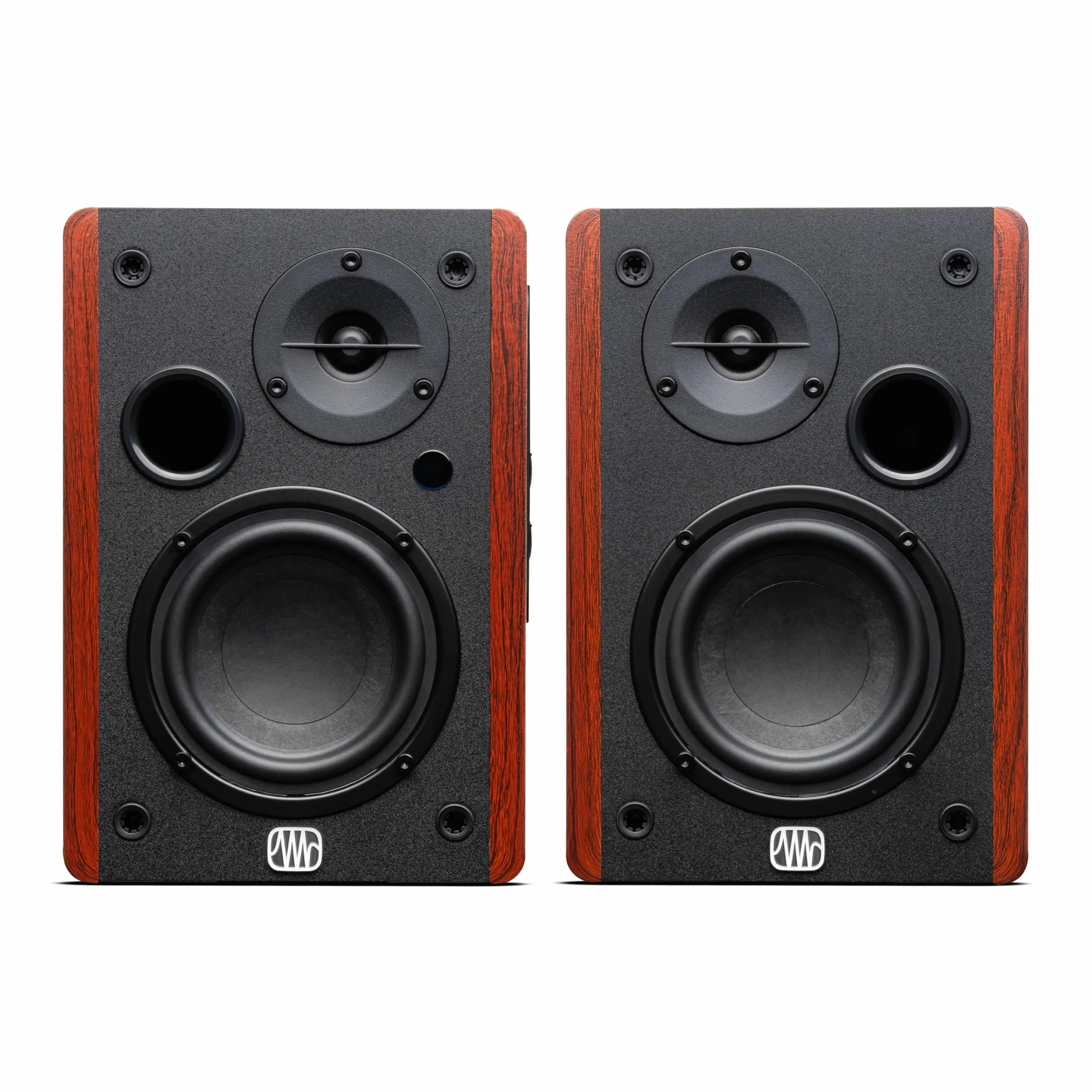 Enceintes bibliothèque actives sans fil PreSonus Eris Accent BT — Enceintes bibliothèque multimédia Bluetooth pour PC, jeux, ordinateur, TV, paire d'enceintes (bois)